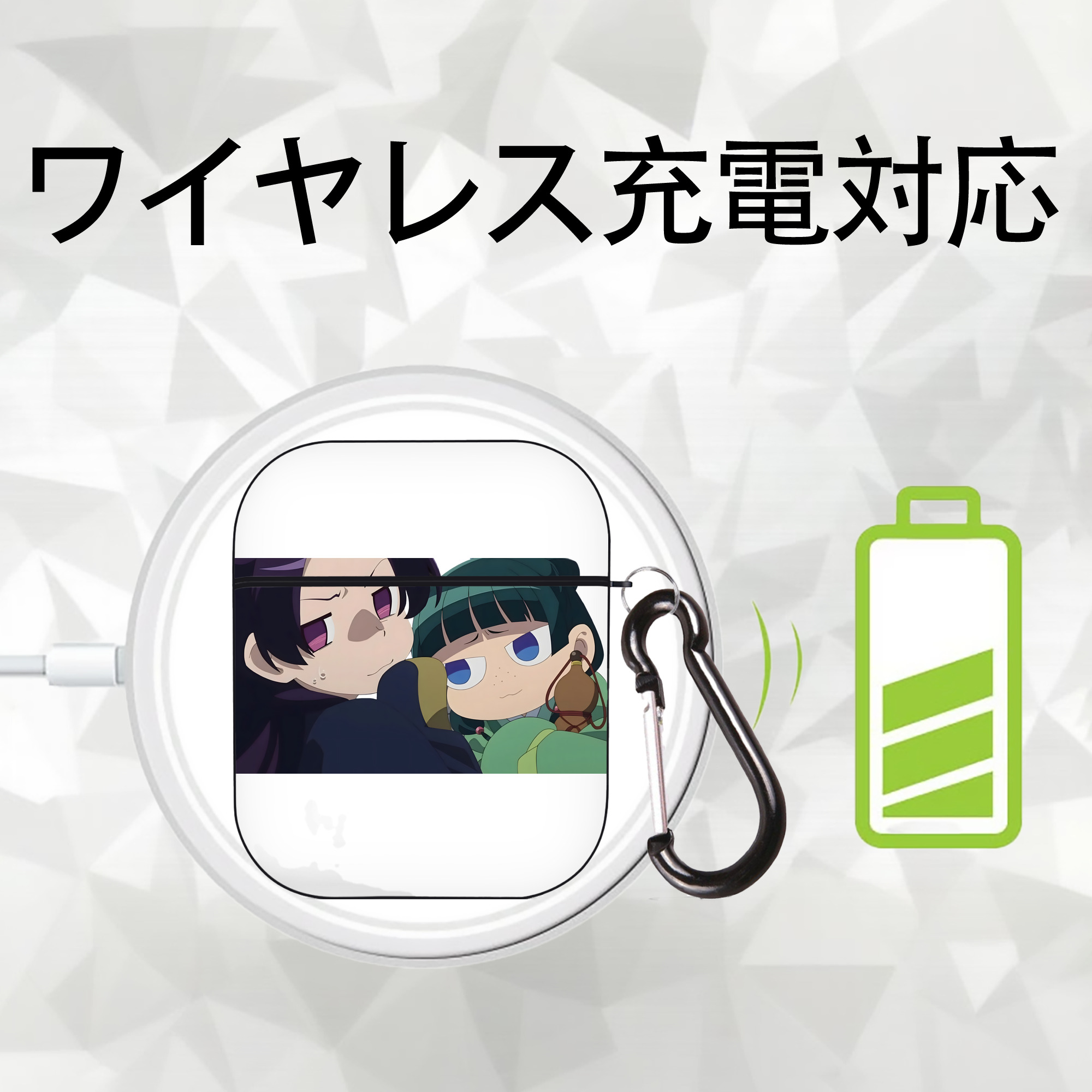 薬屋のひとりごと The Apothecary Diaries AirPods 第2世代保護ケース ハードシェル ブラック 耐衝撃・防指紋・カラビナ付き