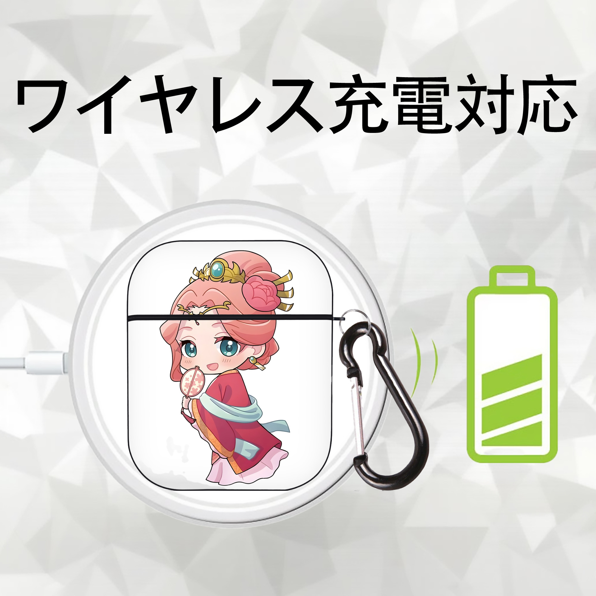 薬屋のひとりごと The Apothecary Diaries AirPods 第2世代保護ケース ハードシェル ブラック 耐衝撃・防指紋・カラビナ付き