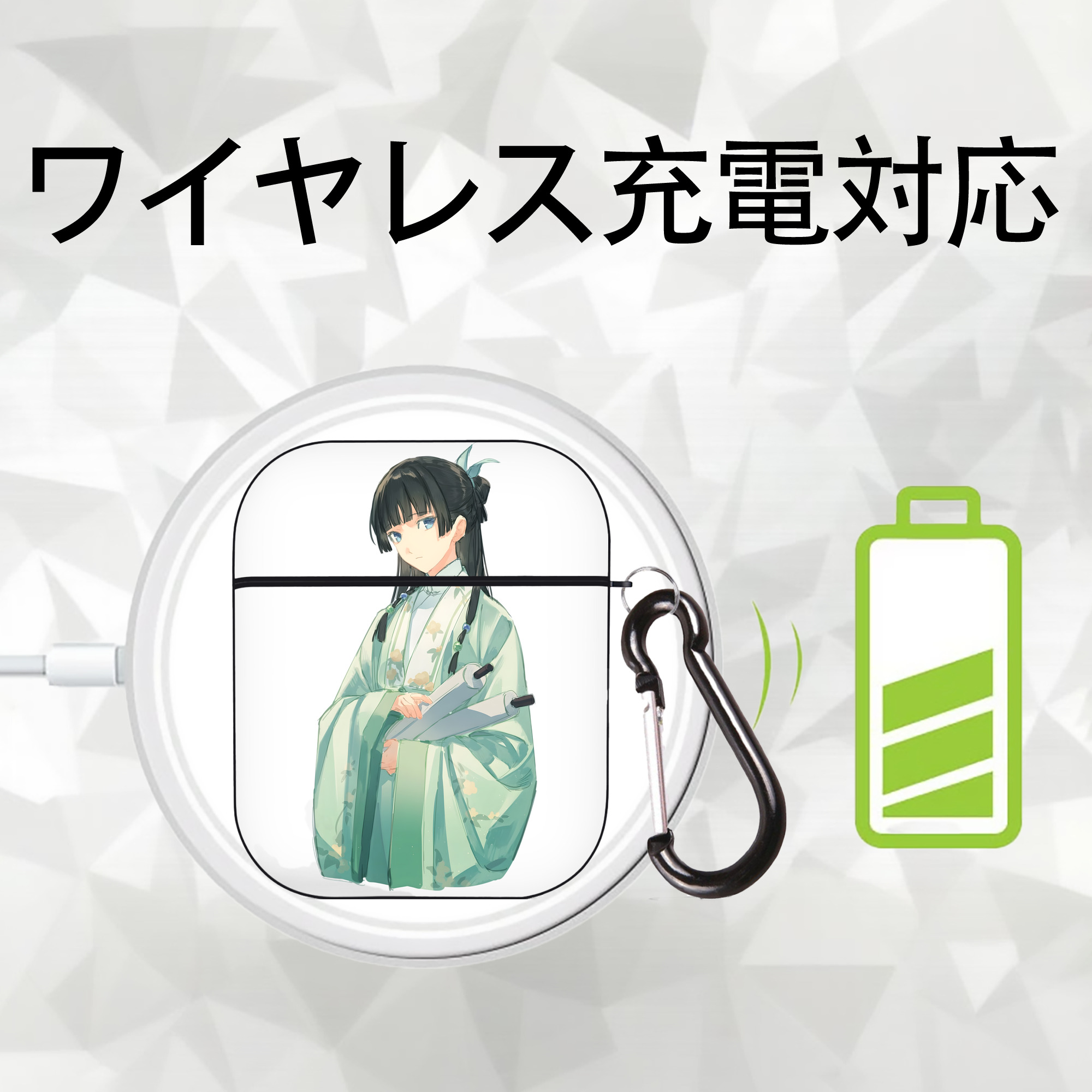 薬屋のひとりごと The Apothecary Diaries AirPods 第2世代保護ケース ハードシェル ブラック 耐衝撃・防指紋・カラビナ付き