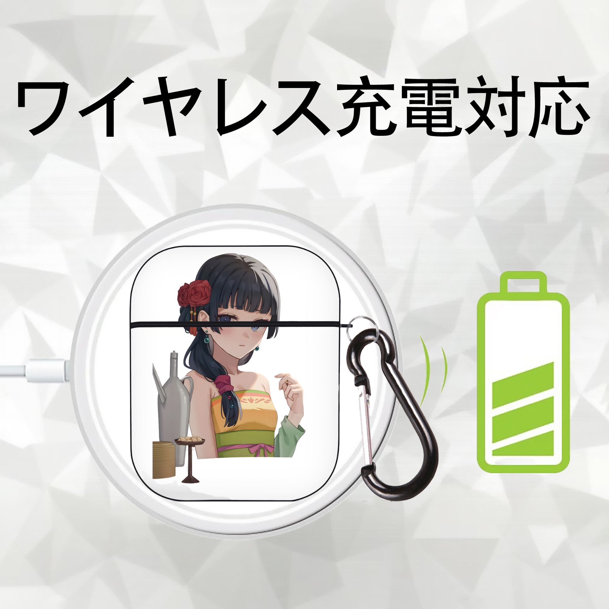 薬屋のひとりごと The Apothecary Diaries AirPods 第2世代保護ケース ハードシェル ブラック 耐衝撃・防指紋・カラビナ付き