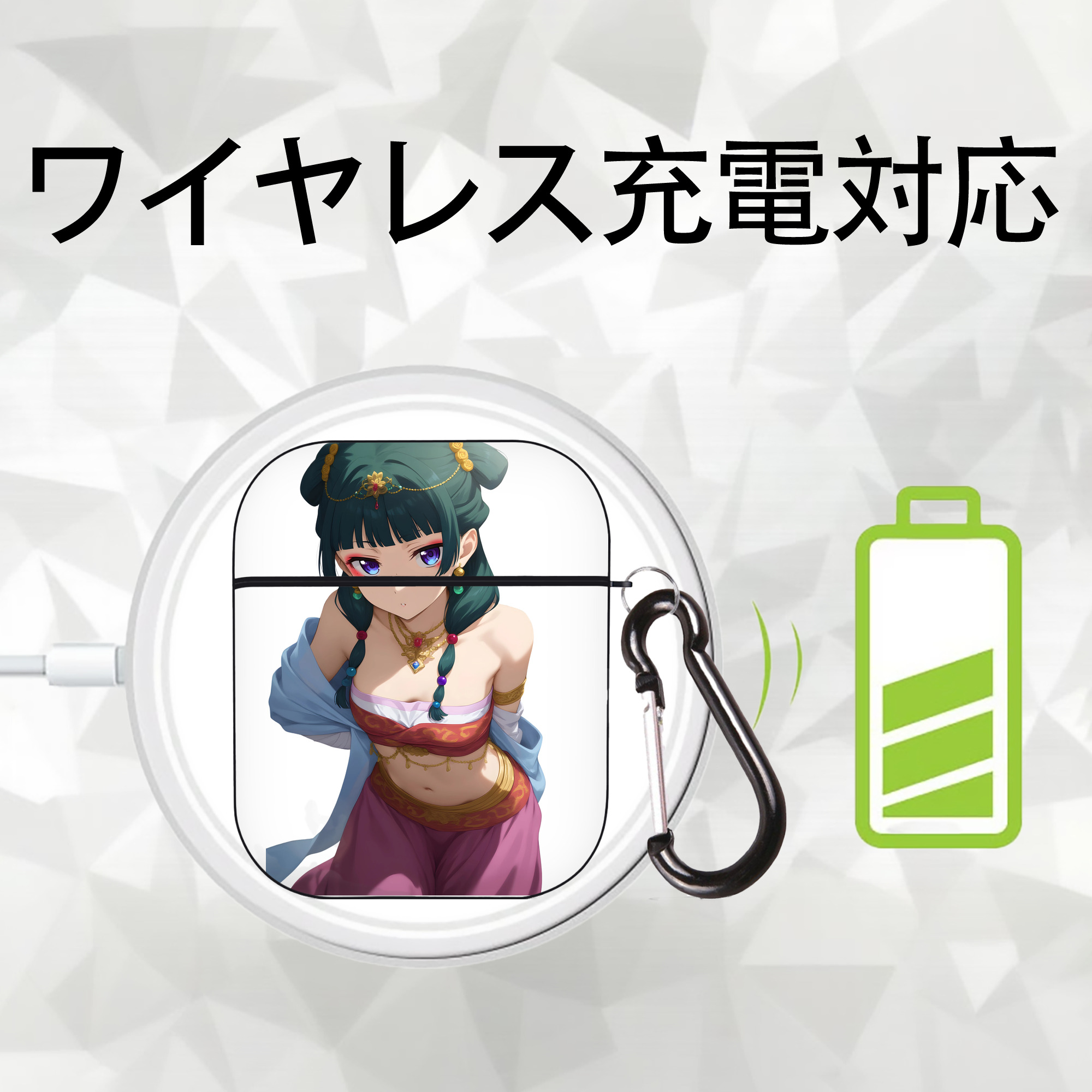薬屋のひとりごと The Apothecary Diaries AirPods 第2世代保護ケース ハードシェル ブラック 耐衝撃・防指紋・カラビナ付き
