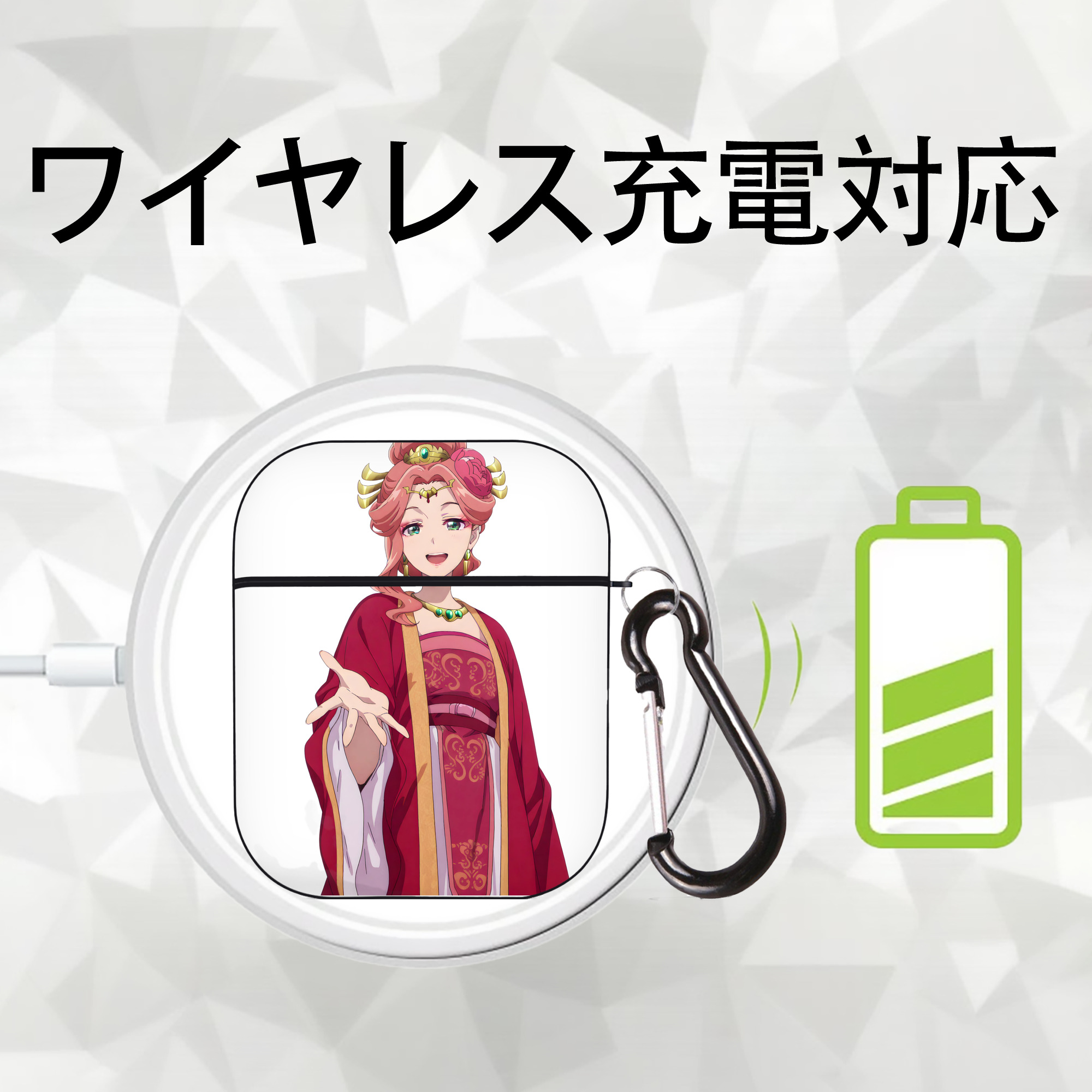 薬屋のひとりごと The Apothecary Diaries AirPods 第2世代保護ケース ハードシェル ブラック 耐衝撃・防指紋・カラビナ付き