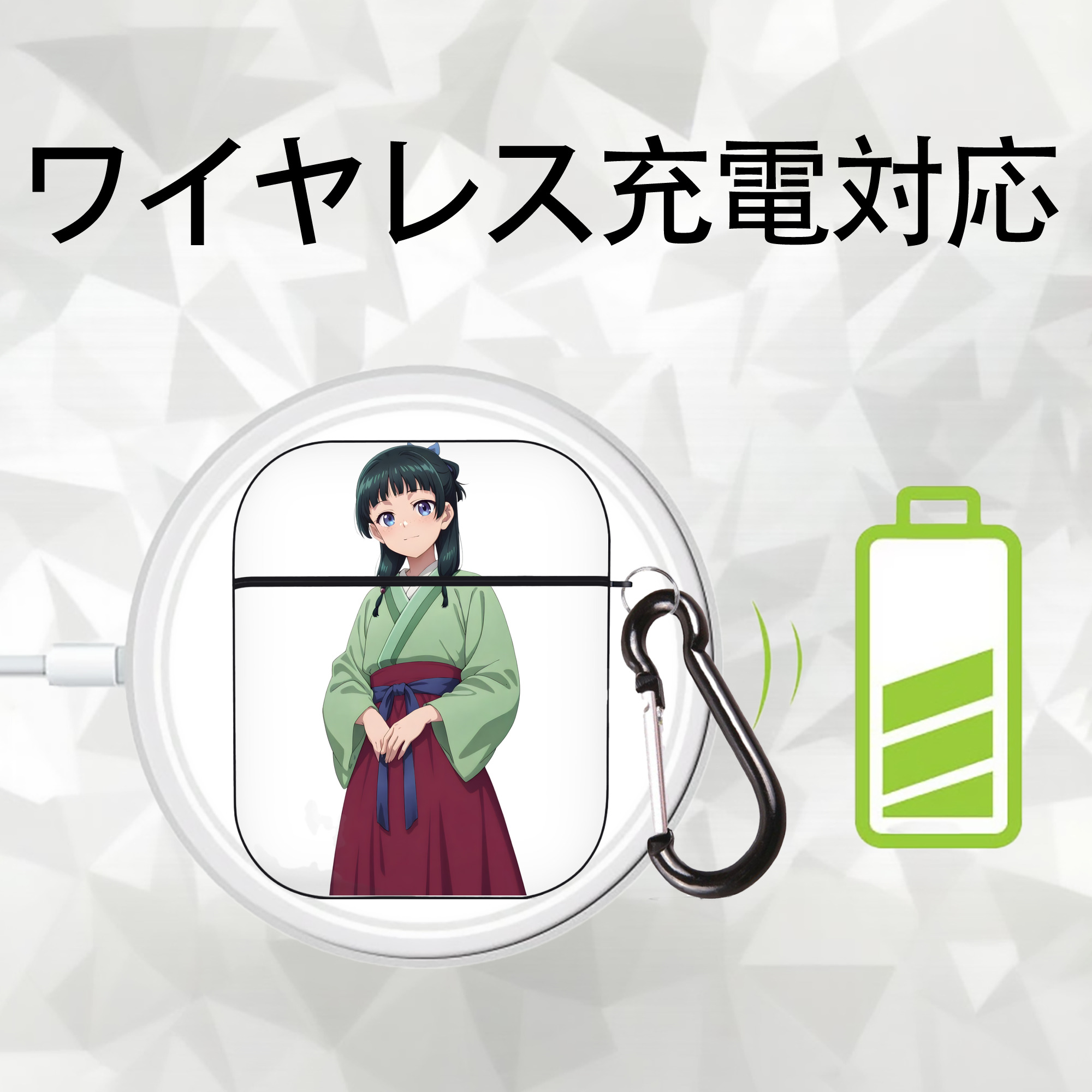 薬屋のひとりごと The Apothecary Diaries AirPods 第2世代保護ケース ハードシェル ブラック 耐衝撃・防指紋・カラビナ付き