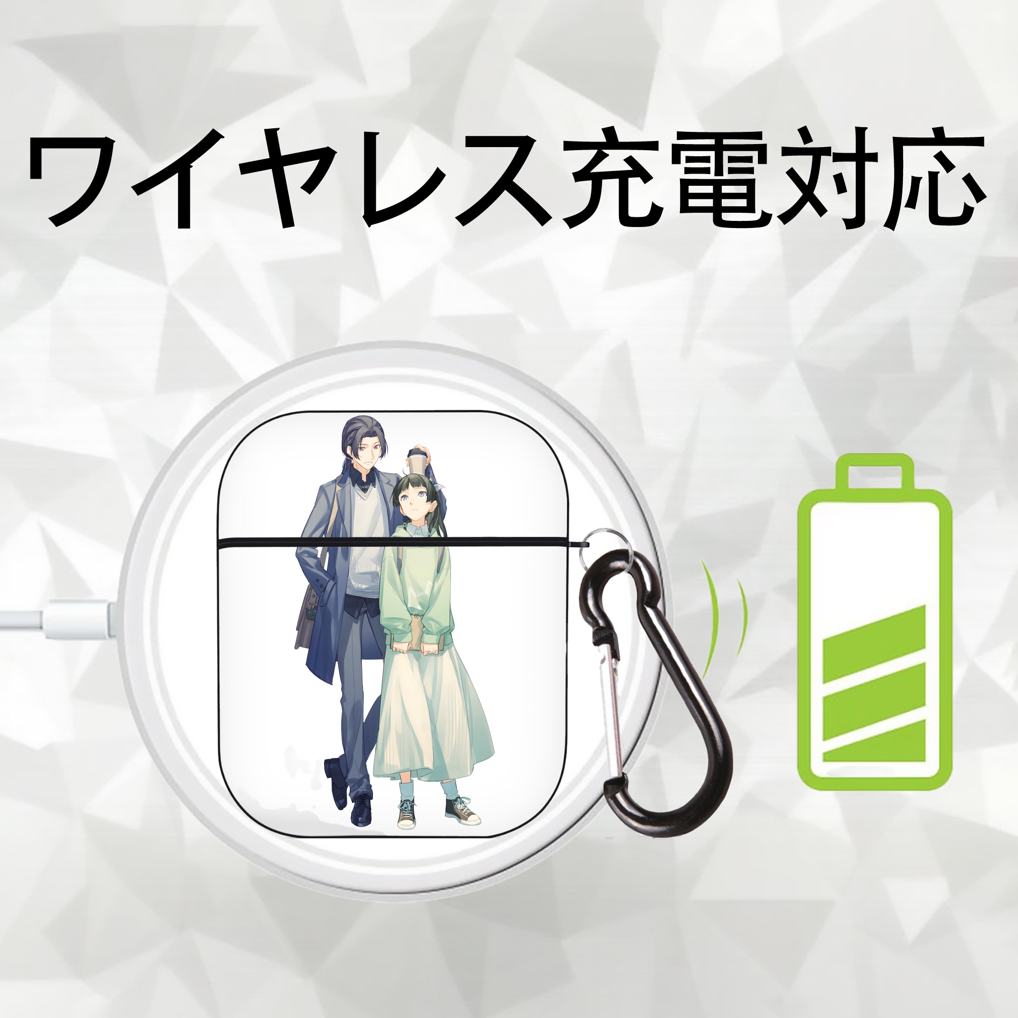 薬屋のひとりごと The Apothecary Diaries AirPods 第2世代保護ケース ハードシェル ブラック 耐衝撃・防指紋・カラビナ付き