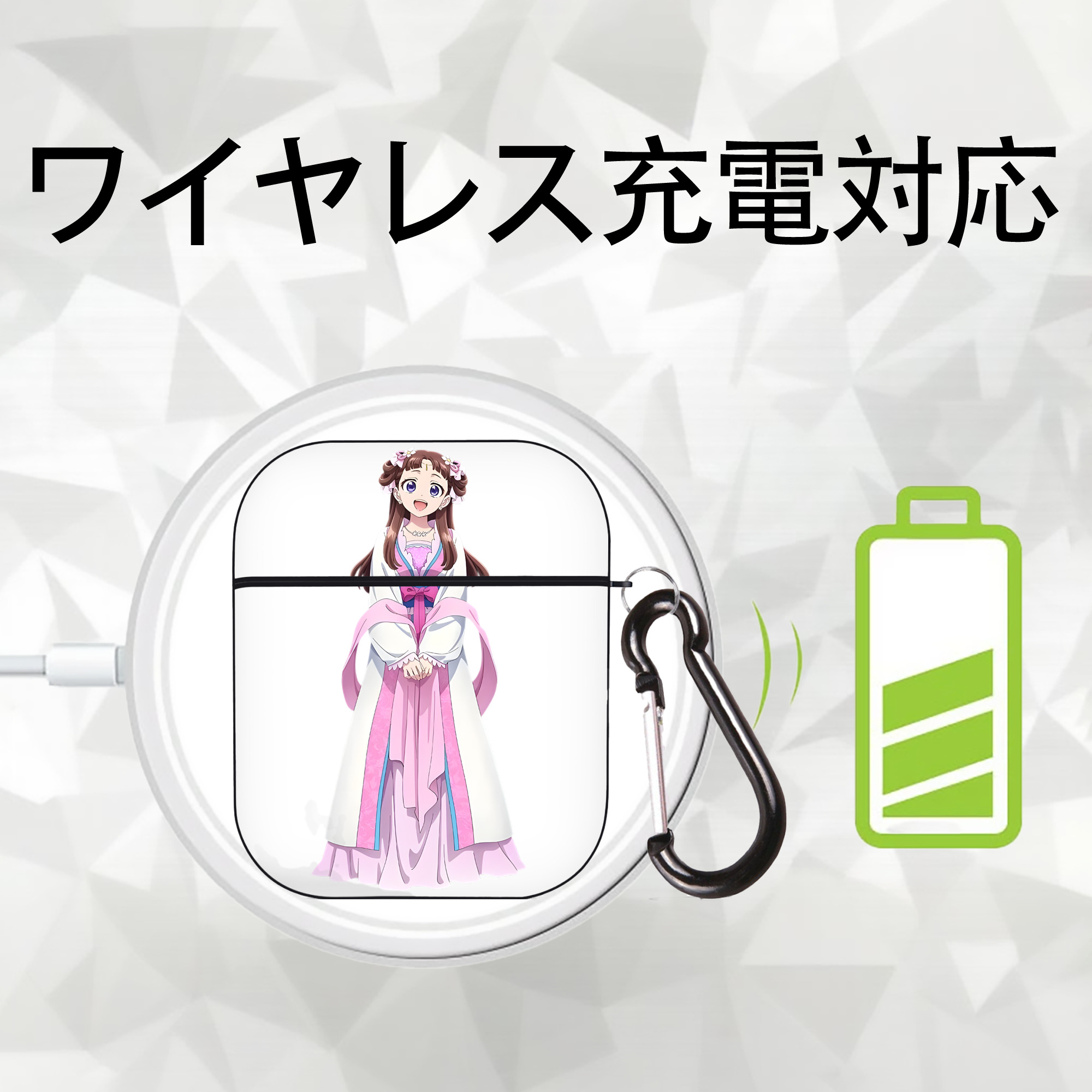薬屋のひとりごと The Apothecary Diaries AirPods 第2世代保護ケース ハードシェル ブラック 耐衝撃・防指紋・カラビナ付き