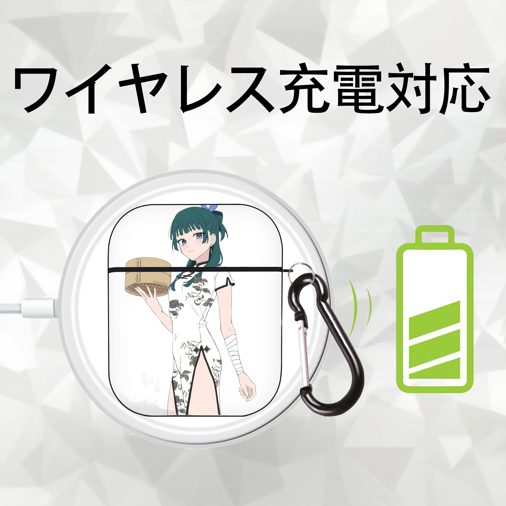 薬屋のひとりごと The Apothecary Diaries AirPods 第2世代保護ケース ハードシェル ブラック 耐衝撃・防指紋・カラビナ付き