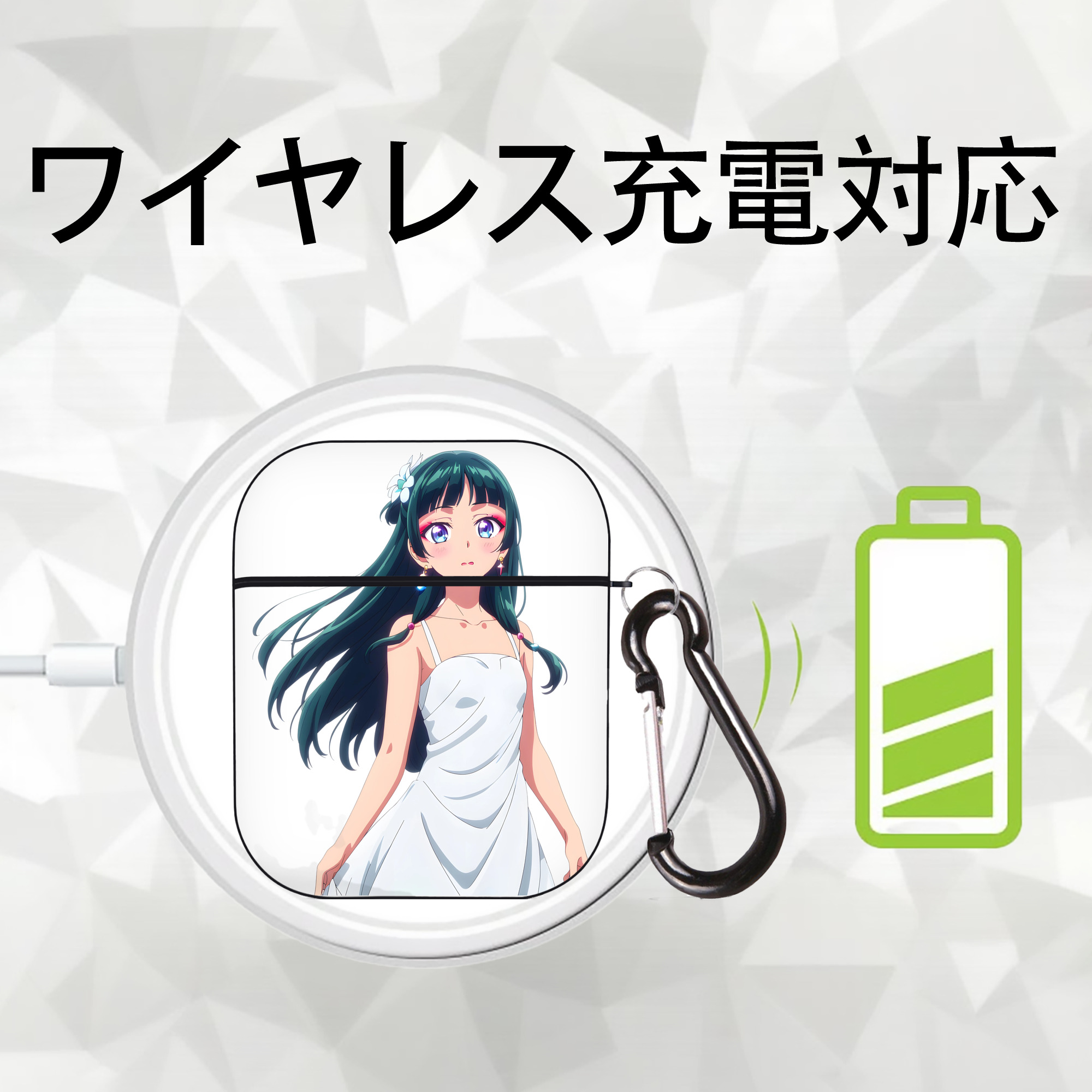 薬屋のひとりごと The Apothecary Diaries AirPods 第2世代保護ケース ハードシェル ブラック 耐衝撃・防指紋・カラビナ付き