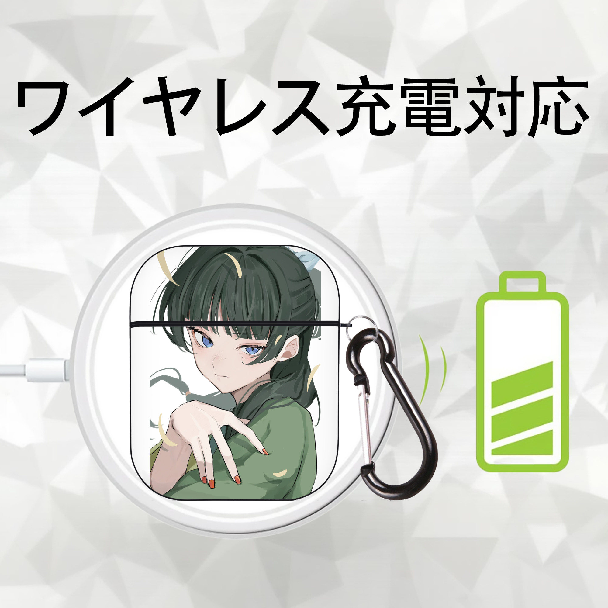 薬屋のひとりごと The Apothecary Diaries AirPods 第2世代保護ケース ハードシェル ブラック 耐衝撃・防指紋・カラビナ付き