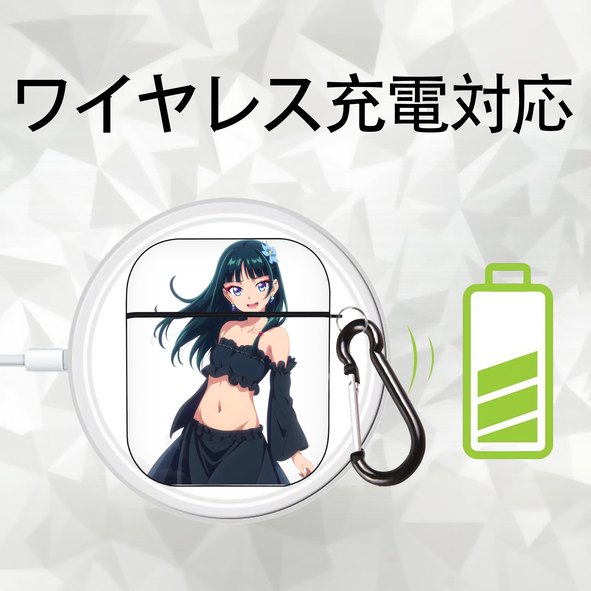 薬屋のひとりごと The Apothecary Diaries AirPods 第2世代保護ケース ハードシェル ブラック 耐衝撃・防指紋・カラビナ付き