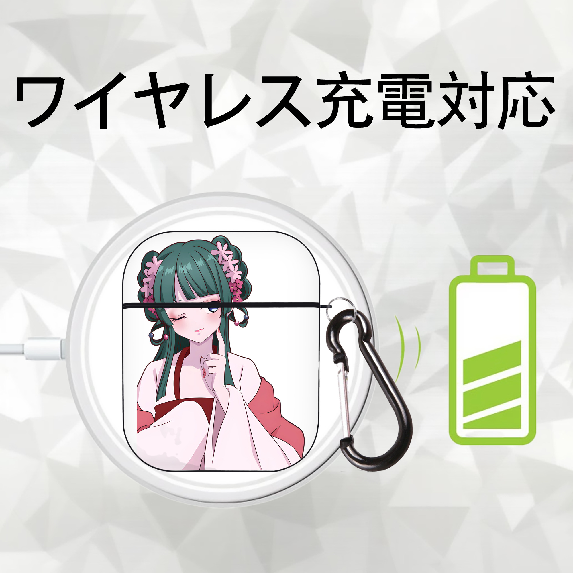 薬屋のひとりごと The Apothecary Diaries AirPods 第2世代保護ケース ハードシェル ブラック 耐衝撃・防指紋・カラビナ付き