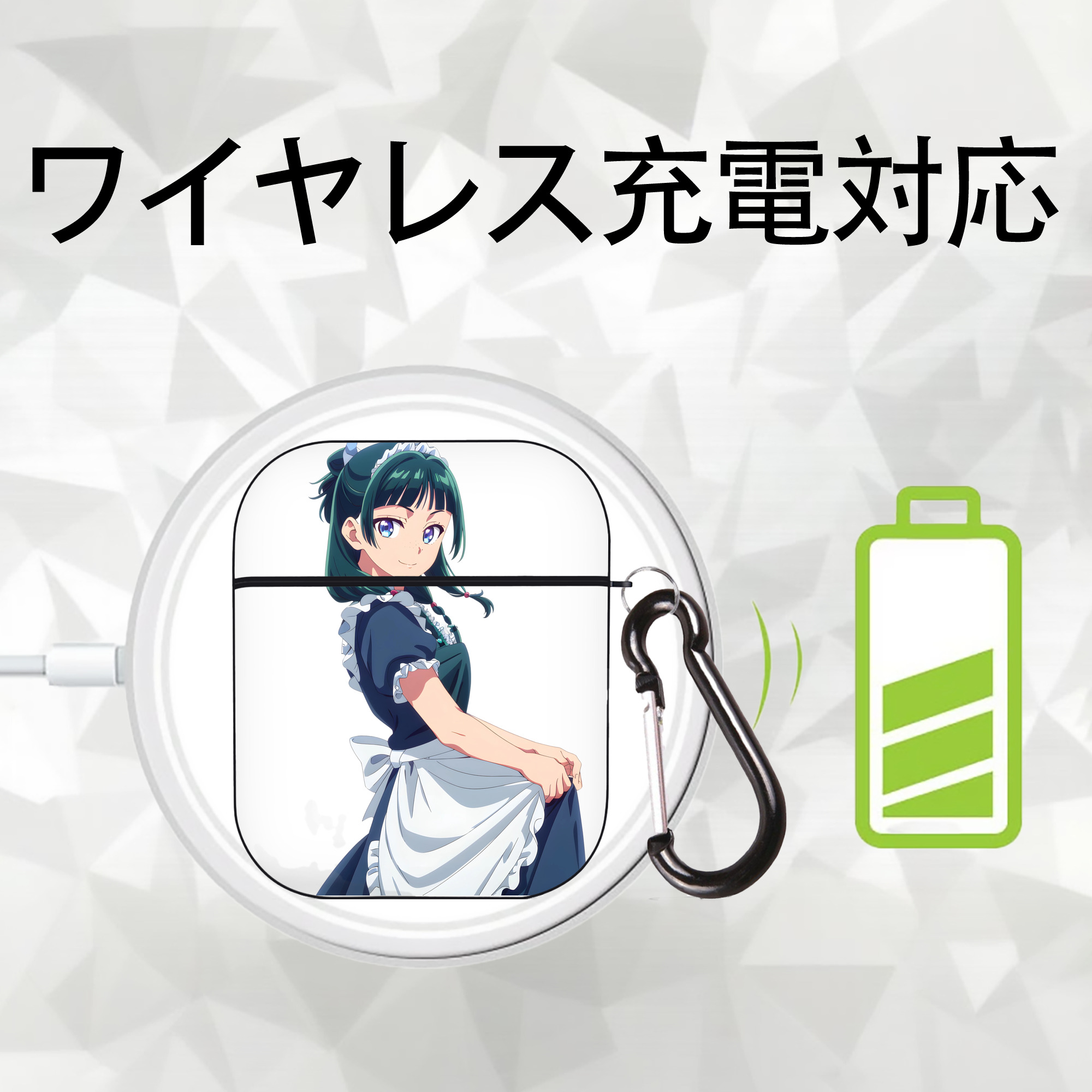 薬屋のひとりごと The Apothecary Diaries AirPods 第2世代保護ケース ハードシェル ブラック 耐衝撃・防指紋・カラビナ付き