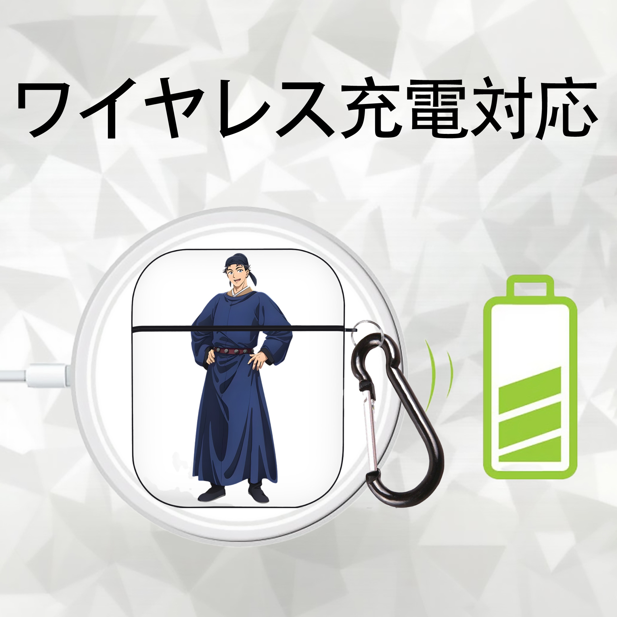 薬屋のひとりごと The Apothecary Diaries AirPods 第2世代保護ケース ハードシェル ブラック 耐衝撃・防指紋・カラビナ付き