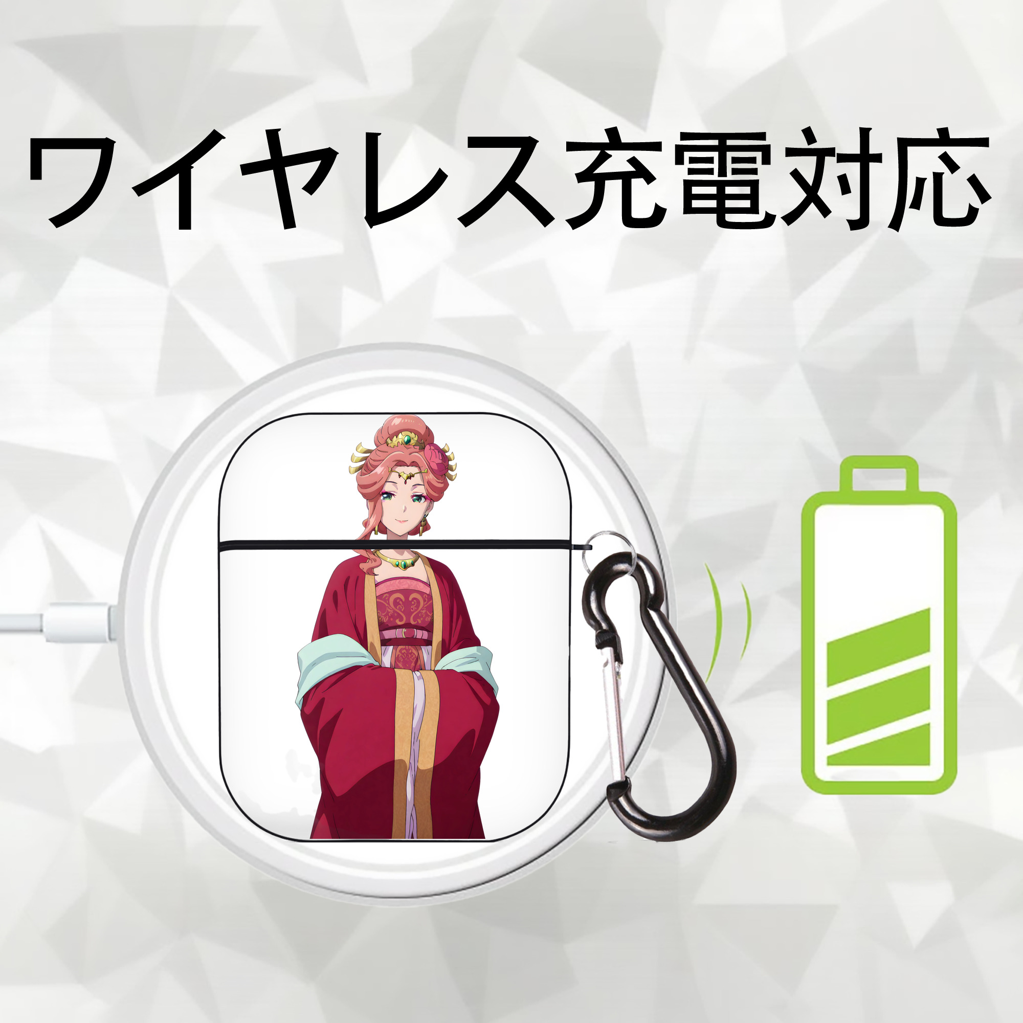 薬屋のひとりごと The Apothecary Diaries AirPods 第2世代保護ケース ハードシェル ブラック 耐衝撃・防指紋・カラビナ付き