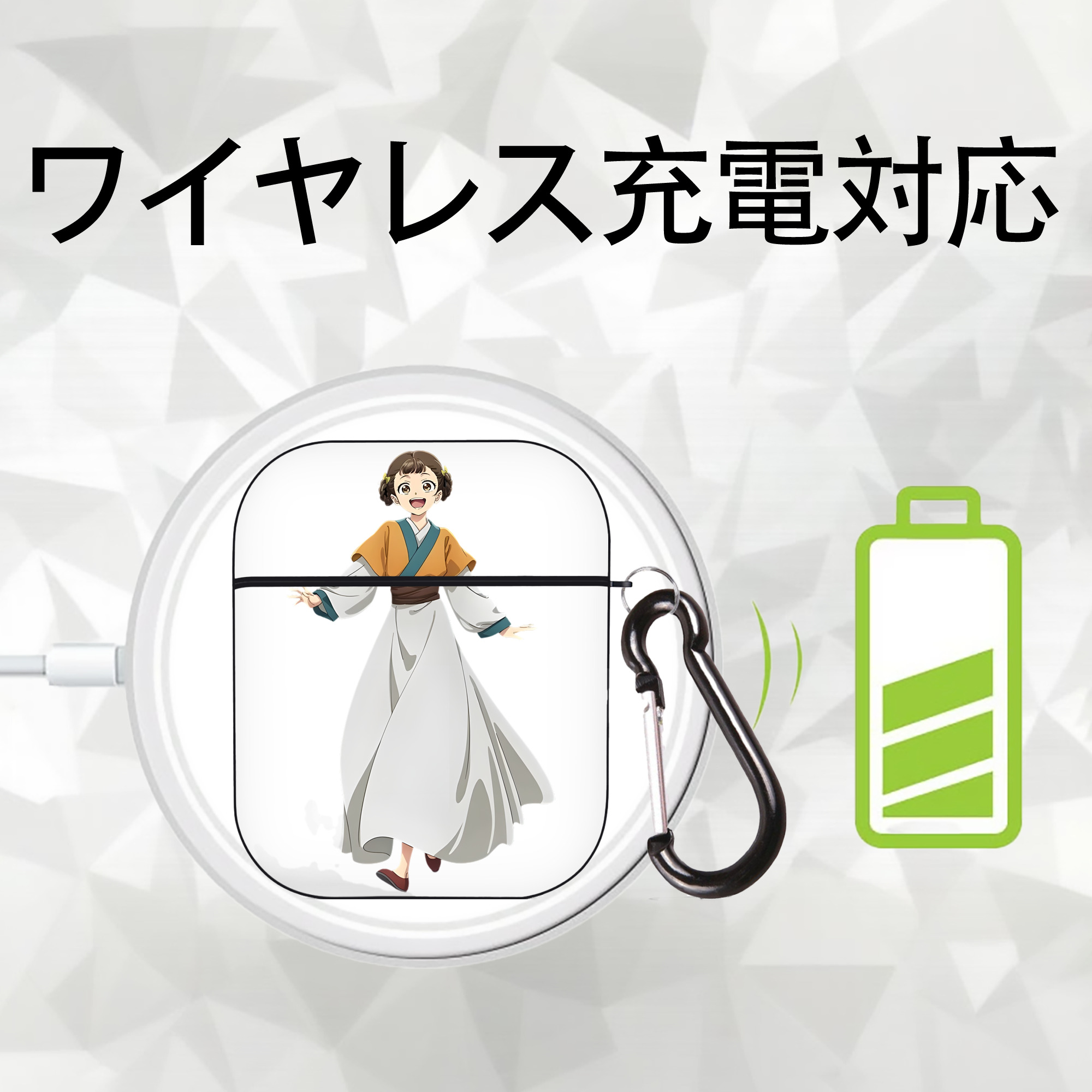 薬屋のひとりごと The Apothecary Diaries AirPods 第2世代保護ケース ハードシェル ブラック 耐衝撃・防指紋・カラビナ付き