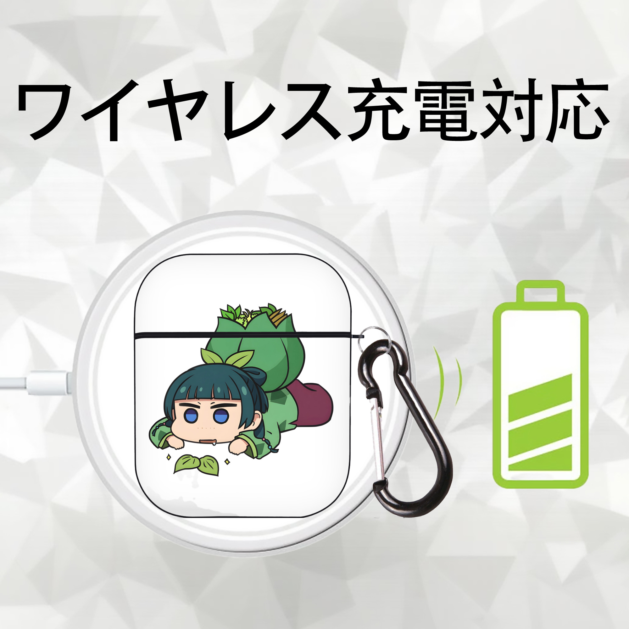 薬屋のひとりごと The Apothecary Diaries AirPods 第2世代保護ケース ハードシェル ブラック 耐衝撃・防指紋・カラビナ付き