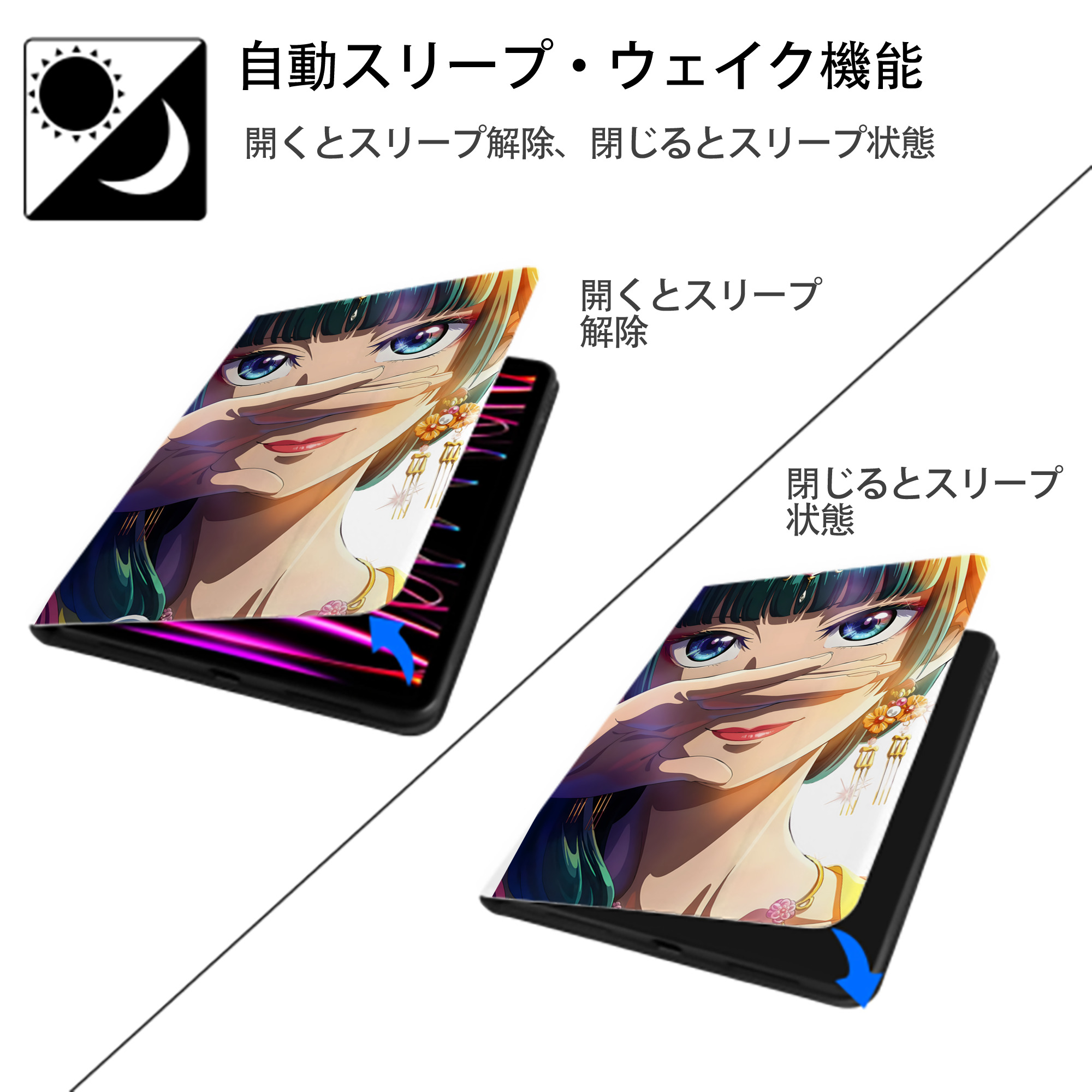 薬屋のひとりごと The Apothecary Diaries IPad ケース ペン収納付き 三つ折りスタンド PUレザー×シリコン 対応機種9.5/10.5/10.9インチ
