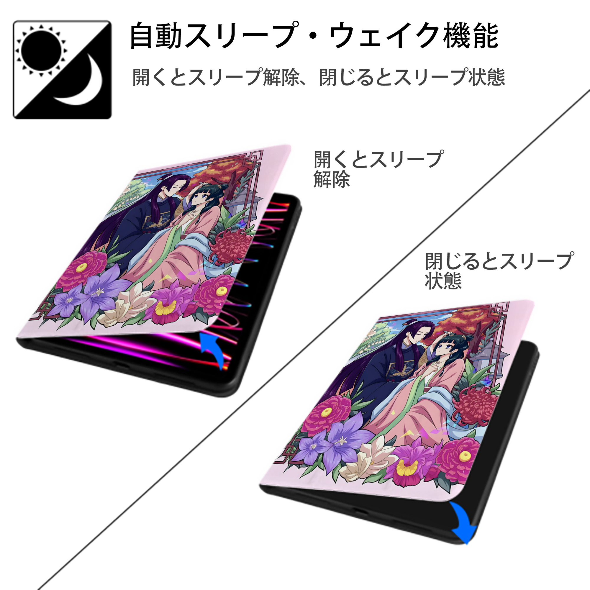 薬屋のひとりごと The Apothecary Diaries IPad ケース ペン収納付き 三つ折りスタンド PUレザー×シリコン 対応機種9.5/10.5/10.9インチ
