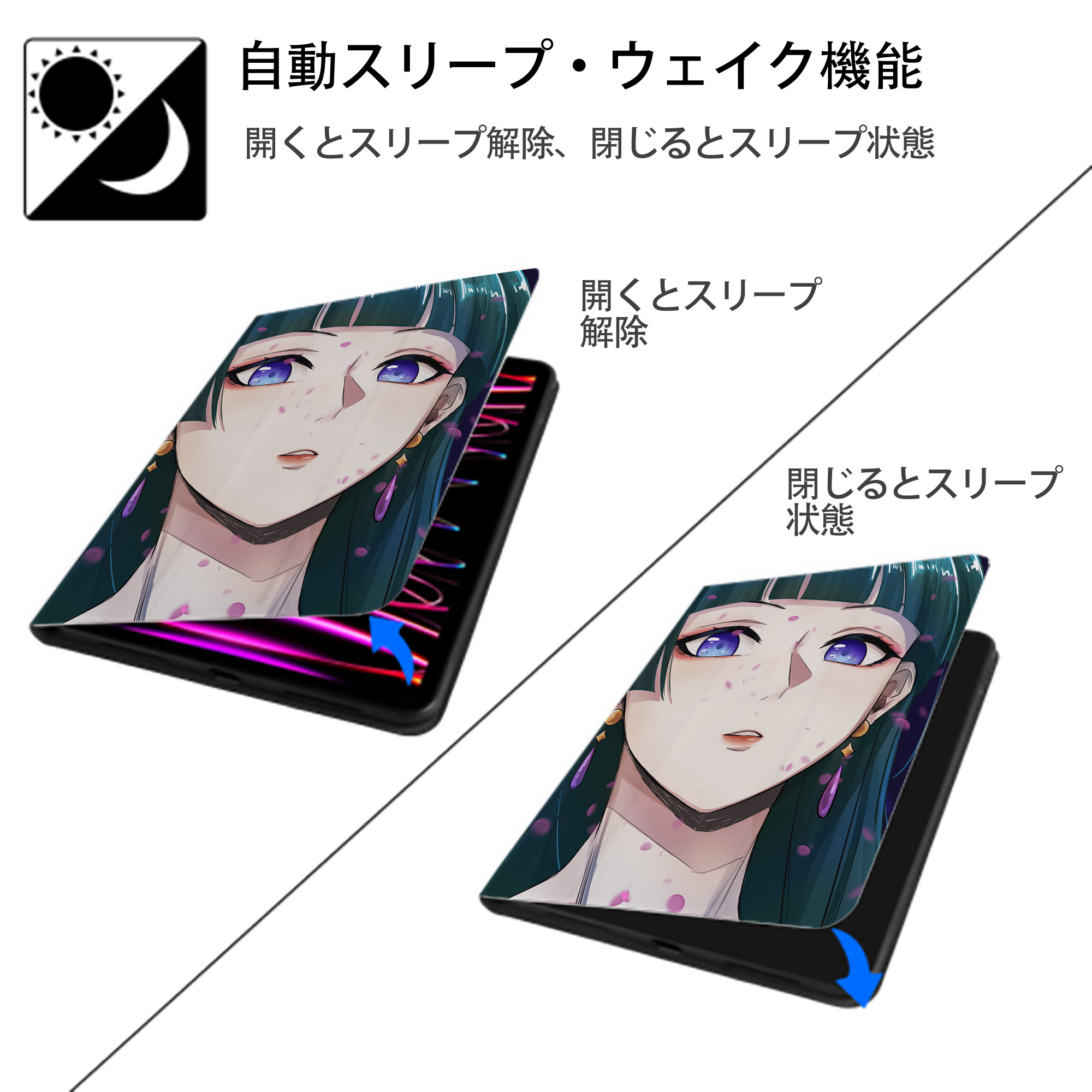 薬屋のひとりごと The Apothecary Diaries IPad ケース ペン収納付き 三つ折りスタンド PUレザー×シリコン 対応機種9.5/10.5/10.9インチ