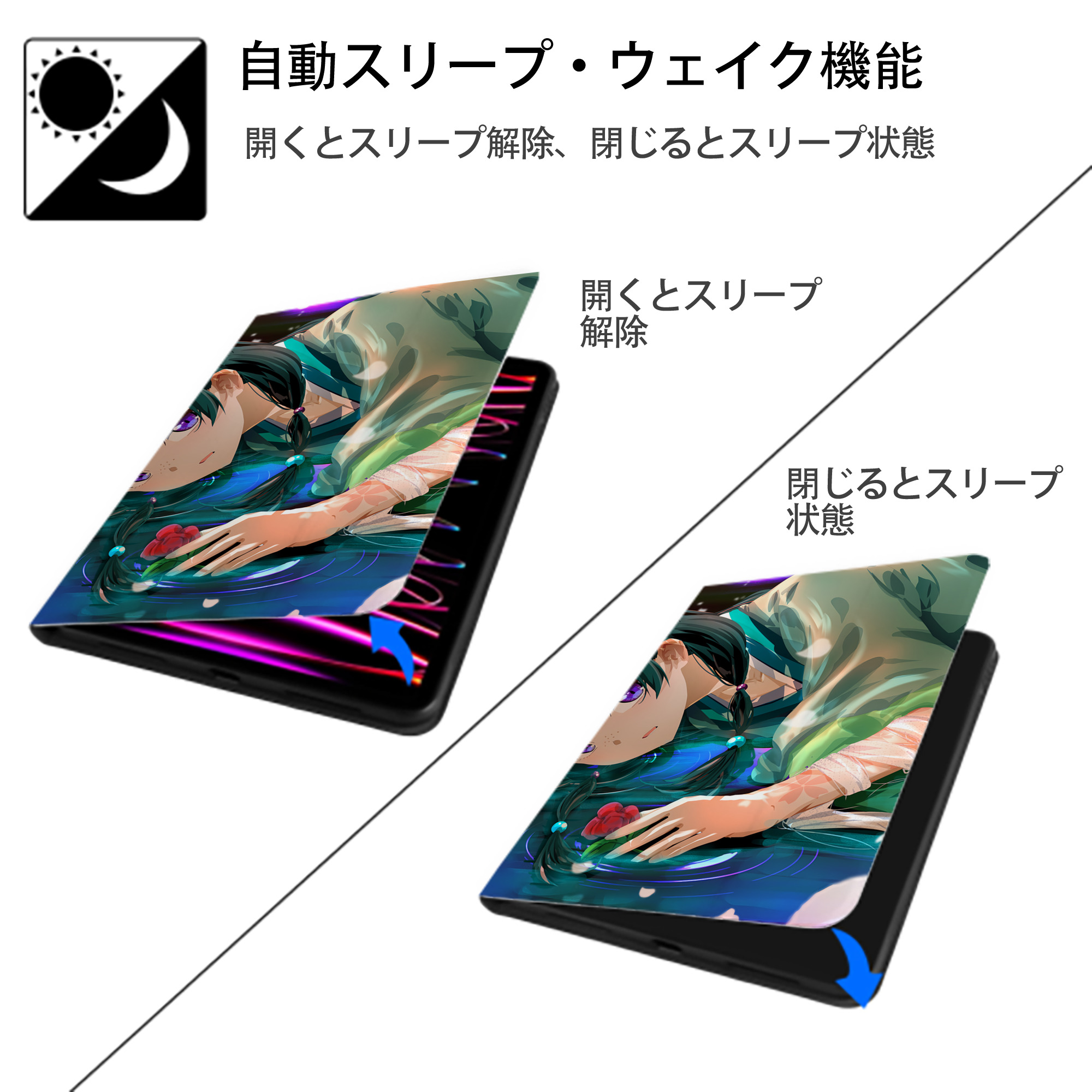 薬屋のひとりごと The Apothecary Diaries IPad ケース ペン収納付き 三つ折りスタンド PUレザー×シリコン 対応機種9.5/10.5/10.9インチ