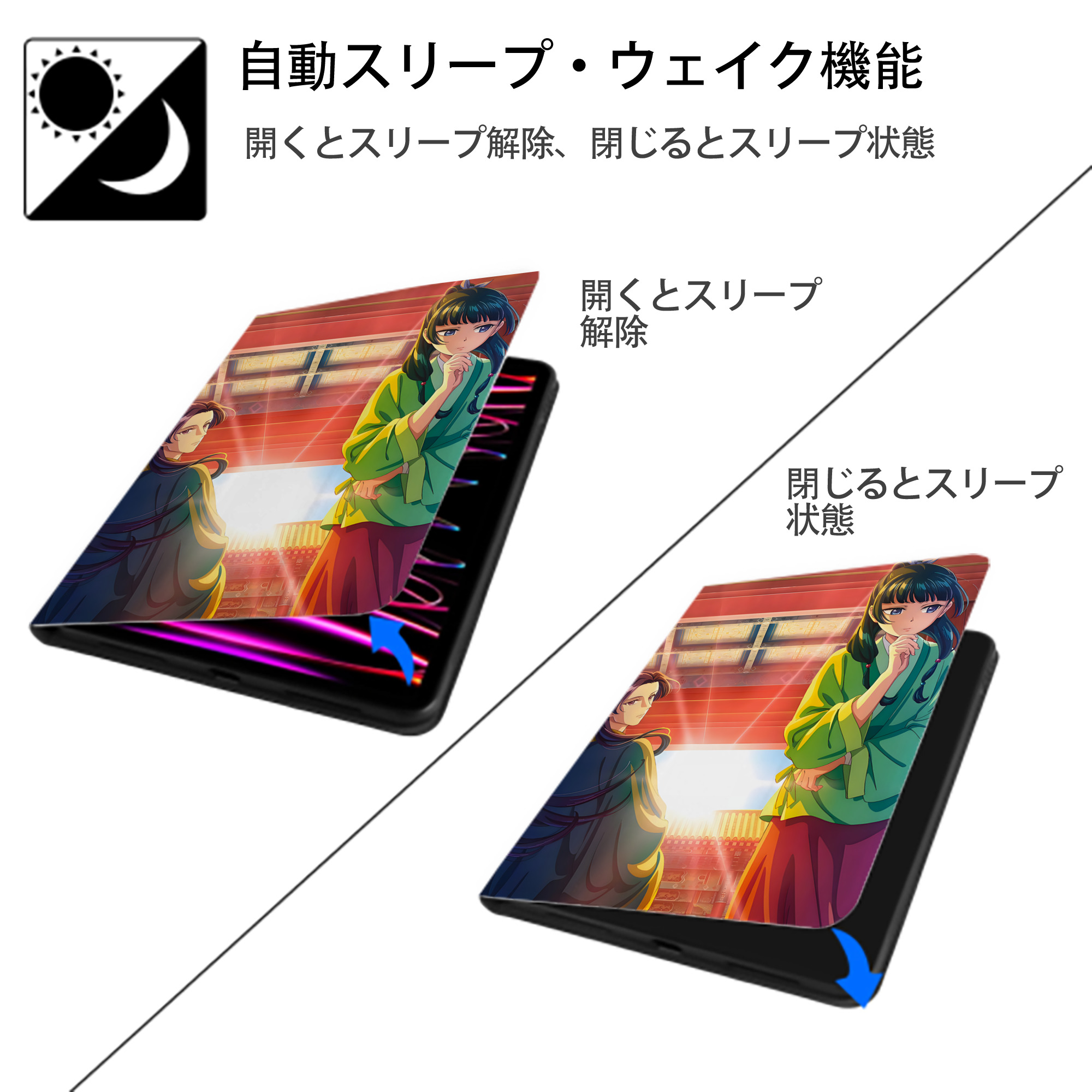 薬屋のひとりごと The Apothecary Diaries IPad ケース ペン収納付き 三つ折りスタンド PUレザー×シリコン 対応機種9.5/10.5/10.9インチ