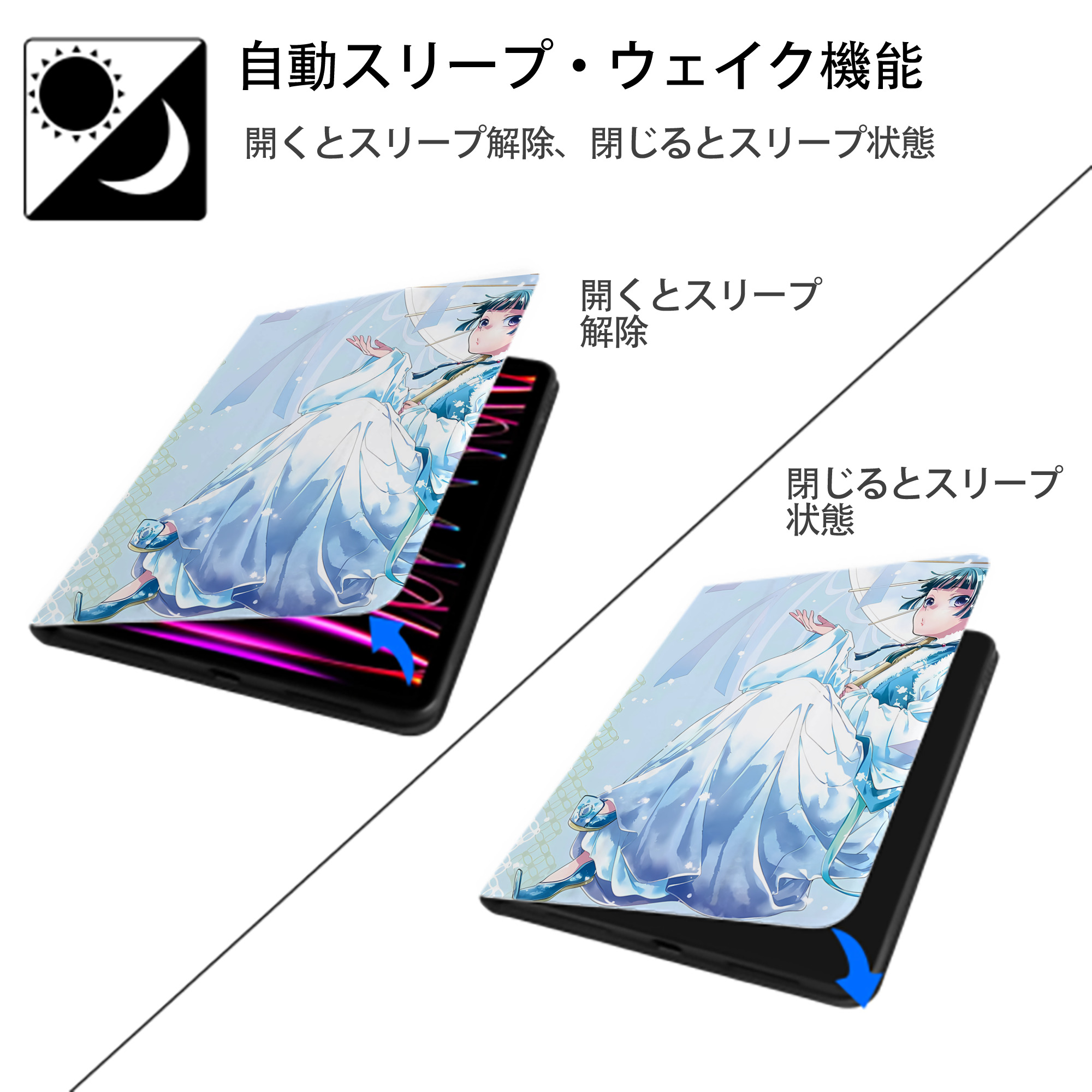 薬屋のひとりごと The Apothecary Diaries IPad ケース ペン収納付き 三つ折りスタンド PUレザー×シリコン 対応機種9.5/10.5/10.9インチ