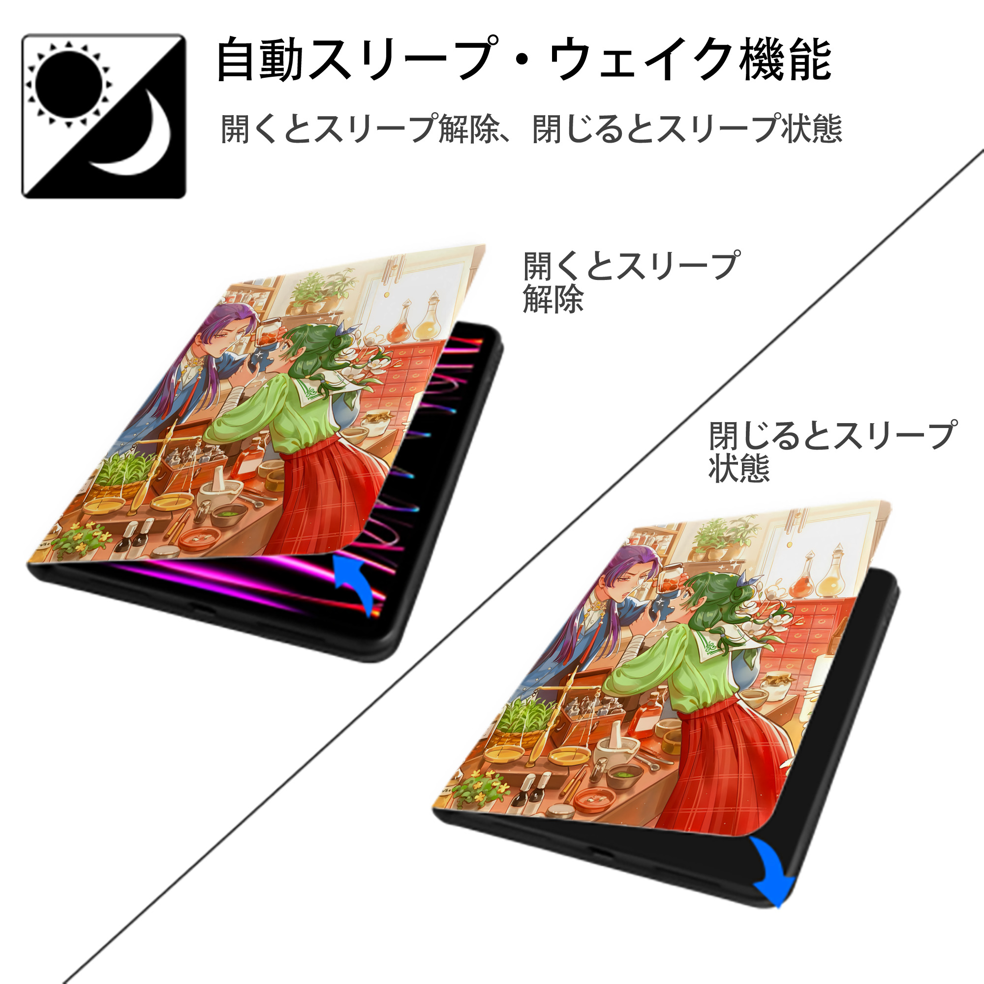 薬屋のひとりごと The Apothecary Diaries IPad ケース ペン収納付き 三つ折りスタンド PUレザー×シリコン 対応機種9.5/10.5/10.9インチ