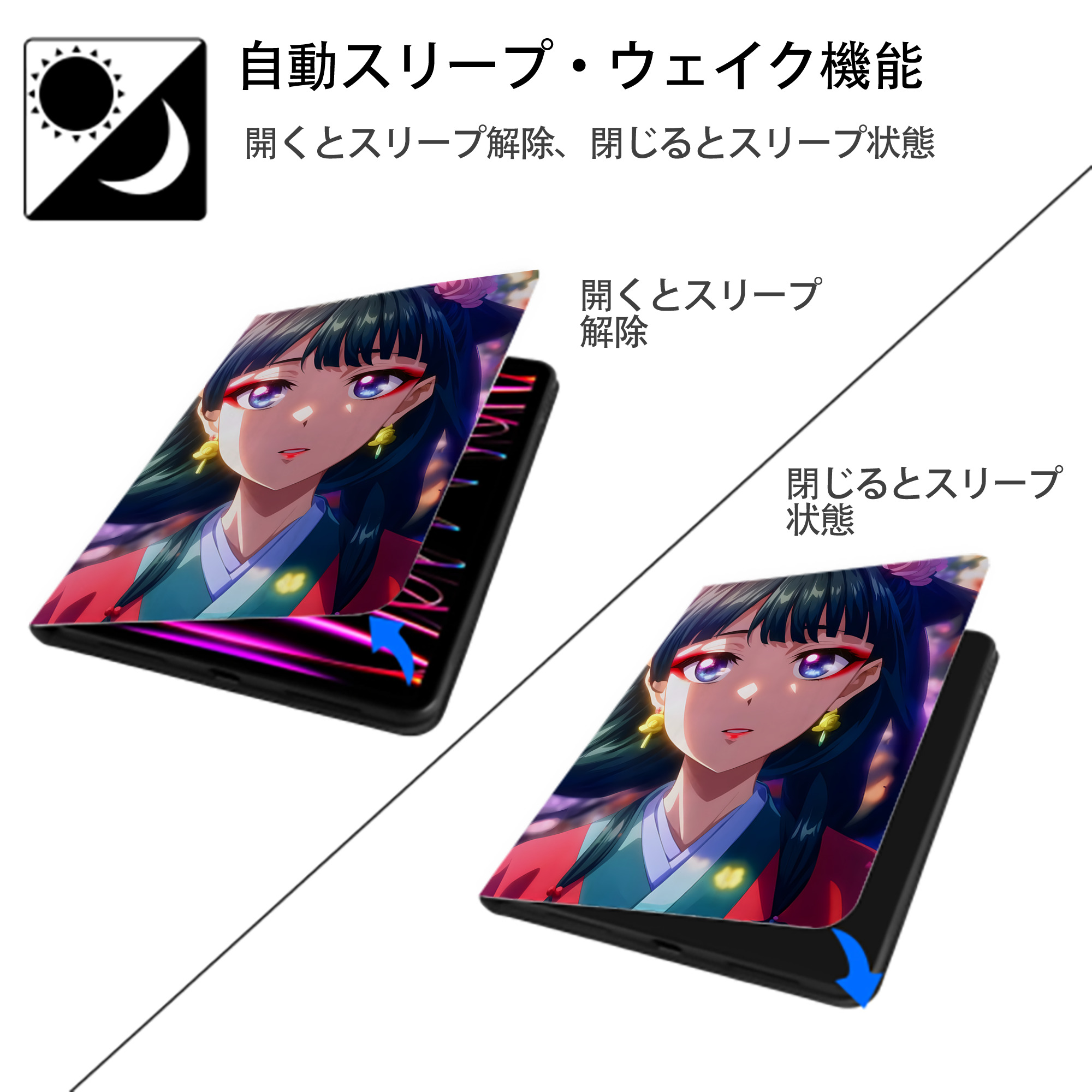 薬屋のひとりごと The Apothecary Diaries IPad ケース ペン収納付き 三つ折りスタンド PUレザー×シリコン 対応機種9.5/10.5/10.9インチ