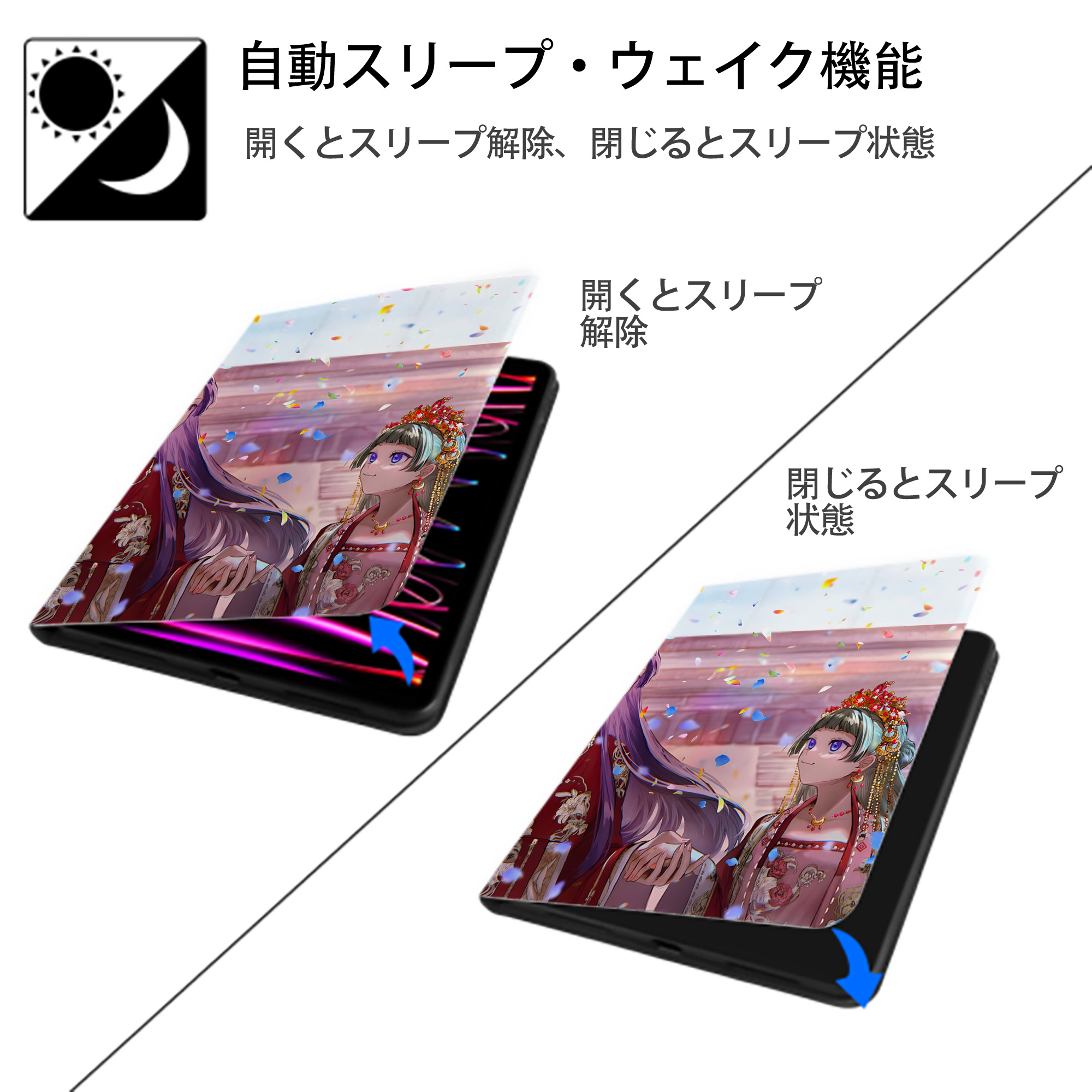 薬屋のひとりごと The Apothecary Diaries IPad ケース ペン収納付き 三つ折りスタンド PUレザー×シリコン 対応機種9.5/10.5/10.9インチ