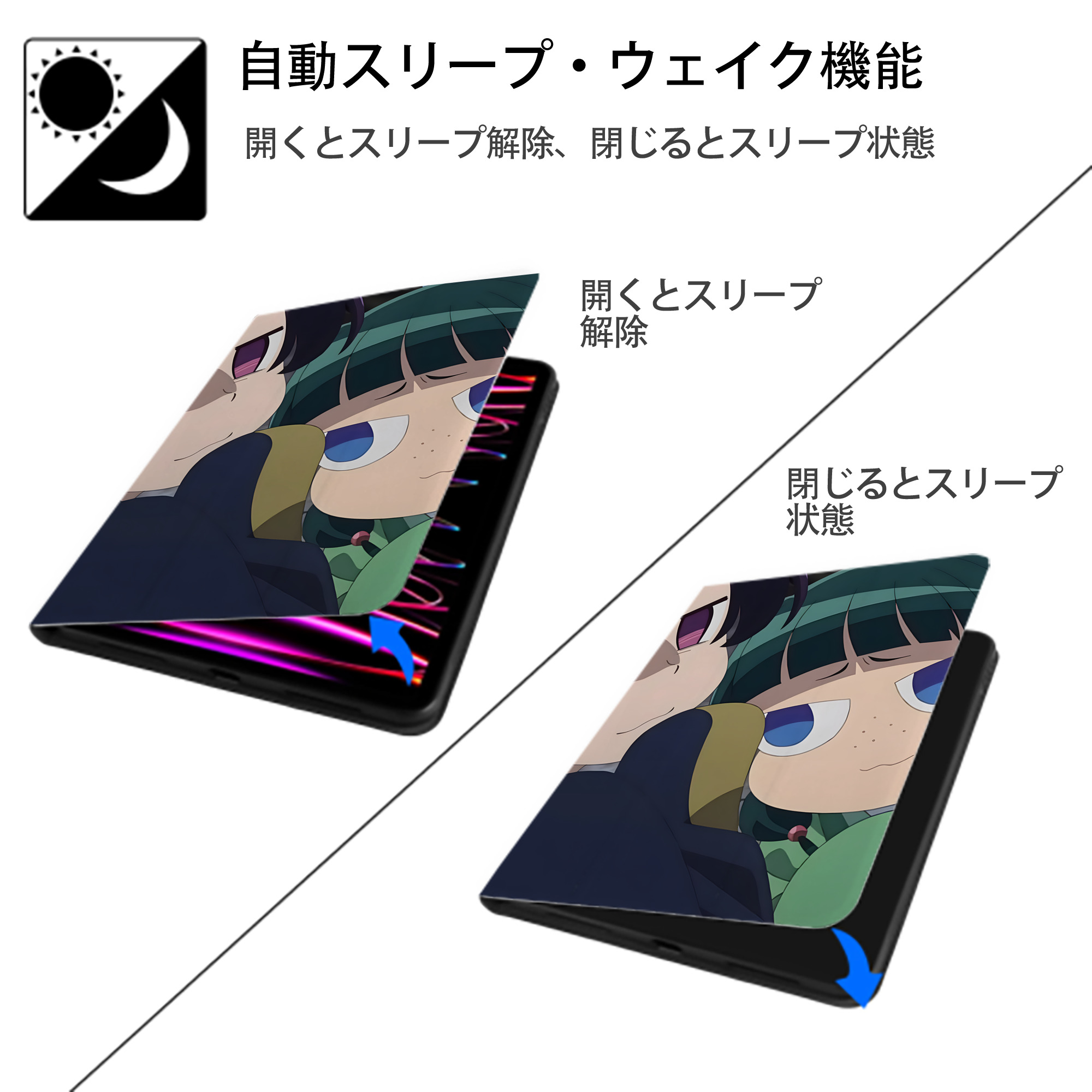 薬屋のひとりごと The Apothecary Diaries IPad ケース ペン収納付き 三つ折りスタンド PUレザー×シリコン 対応機種9.5/10.5/10.9インチ