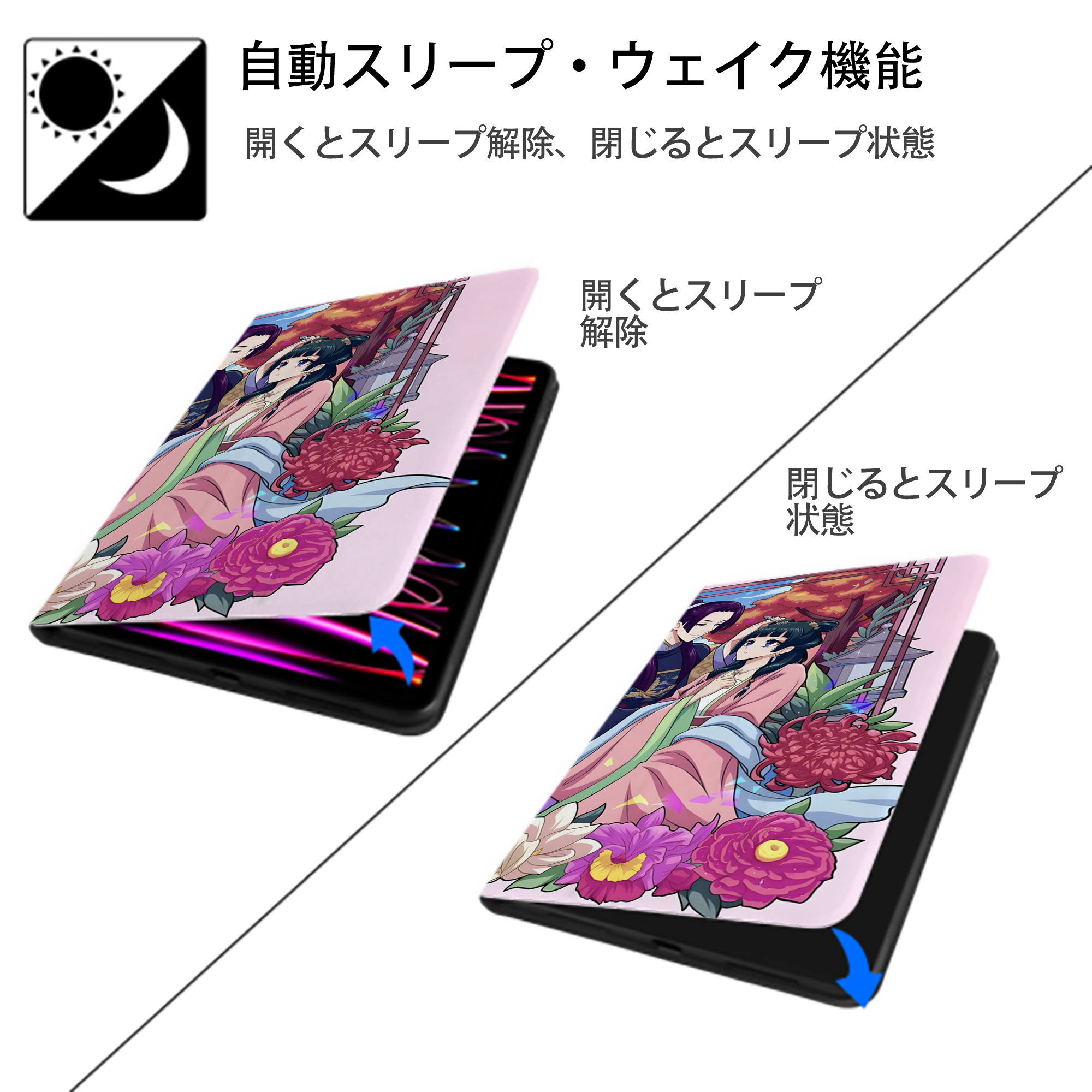 薬屋のひとりごと The Apothecary Diaries IPad ケース ブック型 PUレザー TPU 耐衝撃 軽量 薄型 ペン収納なし 全面保護 IPad 各モデル対応
