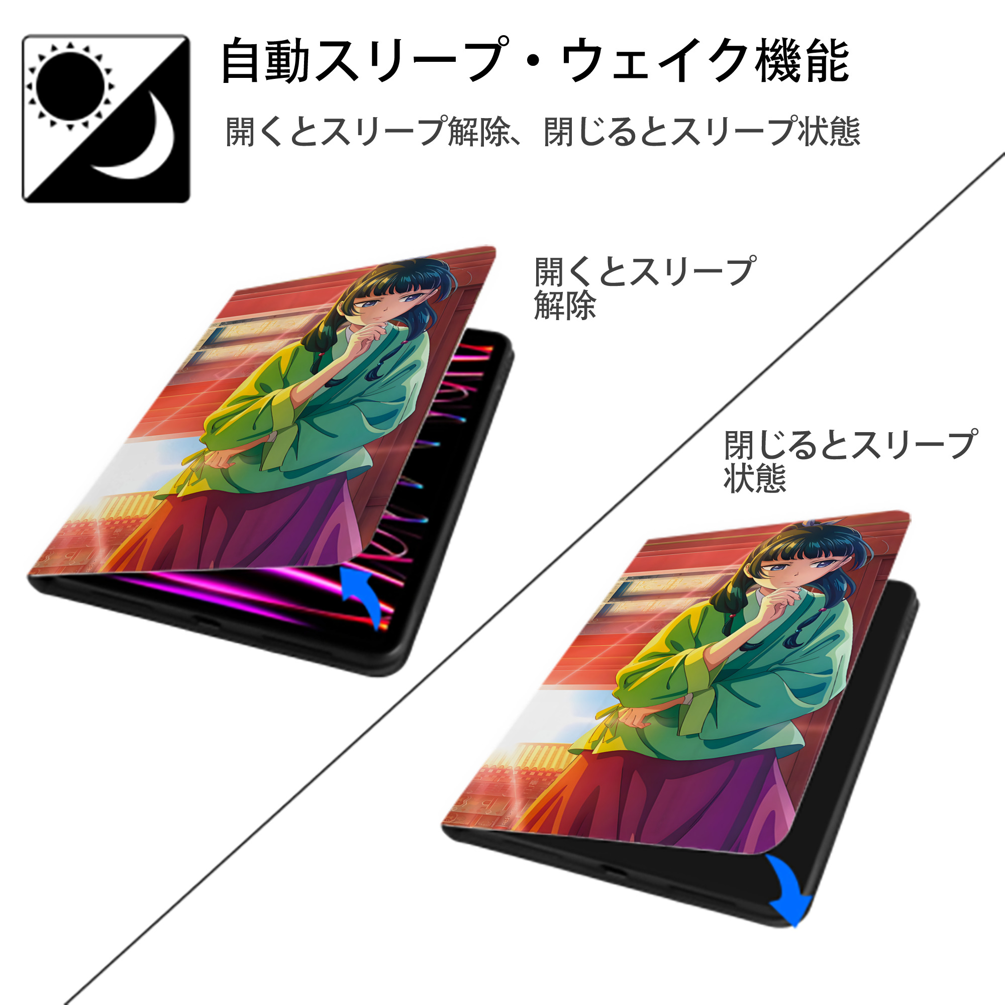 薬屋のひとりごと The Apothecary Diaries IPad ケース ブック型 PUレザー TPU 耐衝撃 軽量 薄型 ペン収納なし 全面保護 IPad 各モデル対応