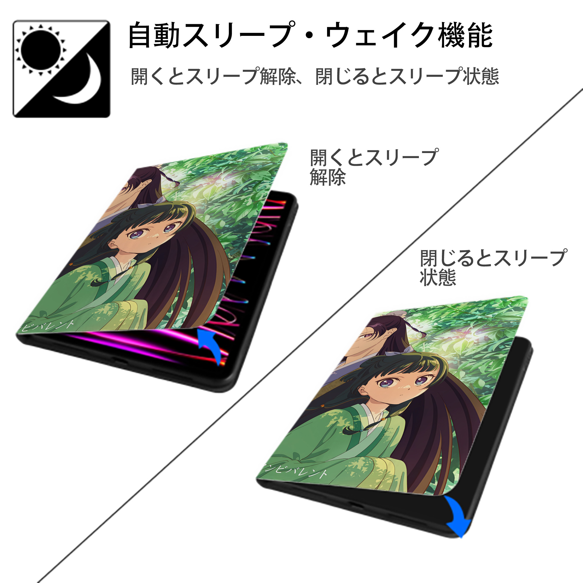 薬屋のひとりごと The Apothecary Diaries IPad ケース ブック型 PUレザー TPU 耐衝撃 軽量 薄型 ペン収納なし 全面保護 IPad 各モデル対応