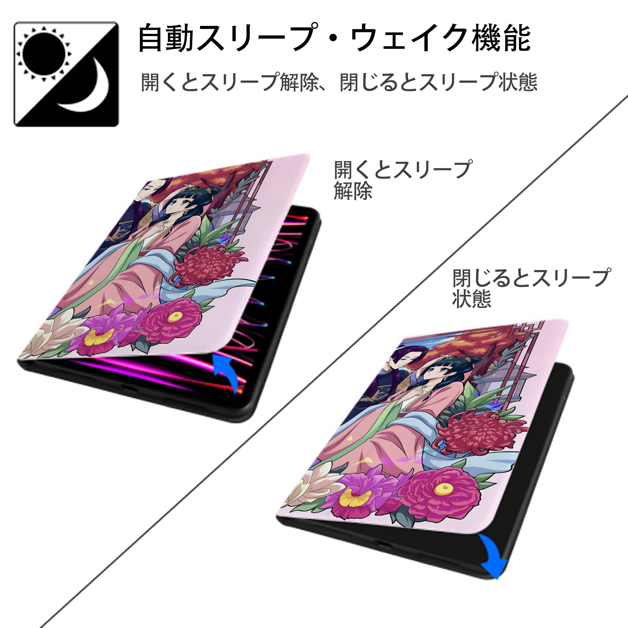薬屋のひとりごと The Apothecary Diaries IPadケース ペンホルダー付き ブックスタイルデザイン