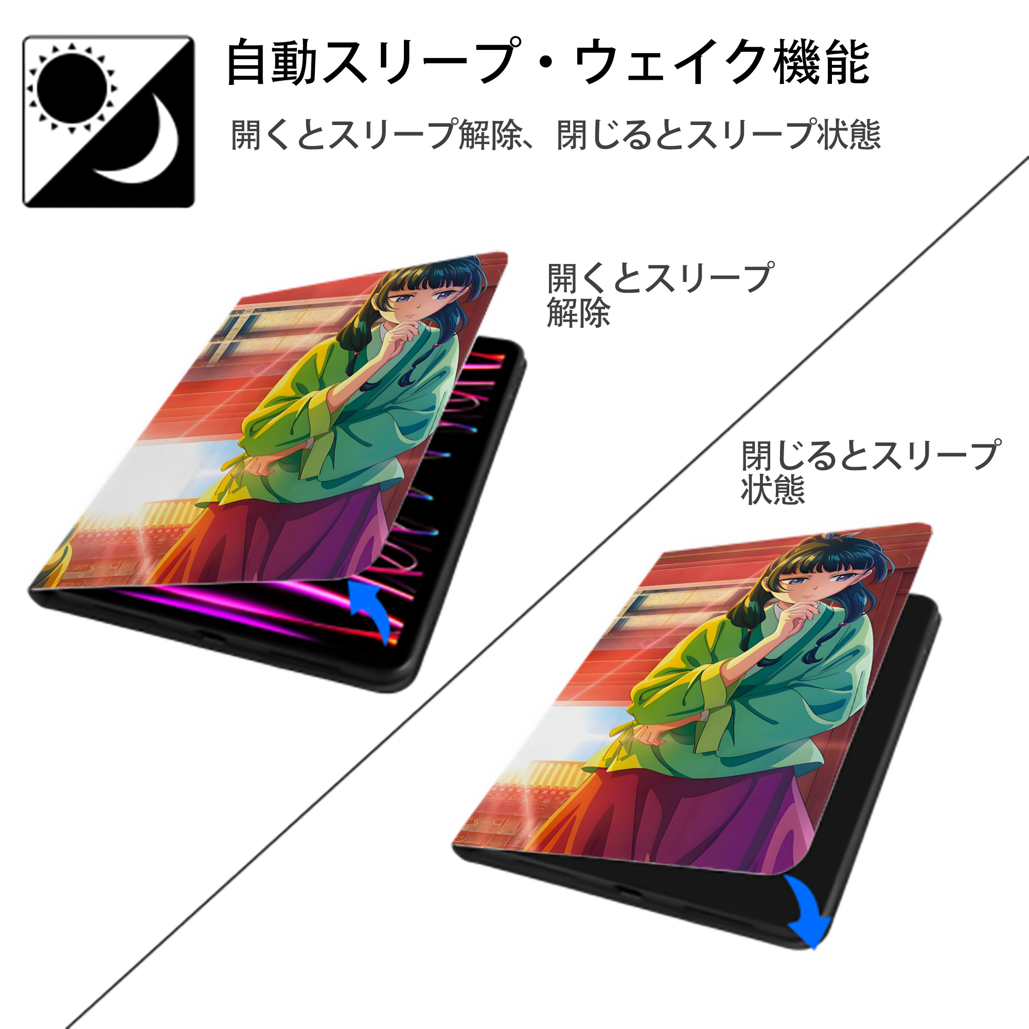 薬屋のひとりごと The Apothecary Diaries IPadケース ペンホルダー付き ブックスタイルデザイン