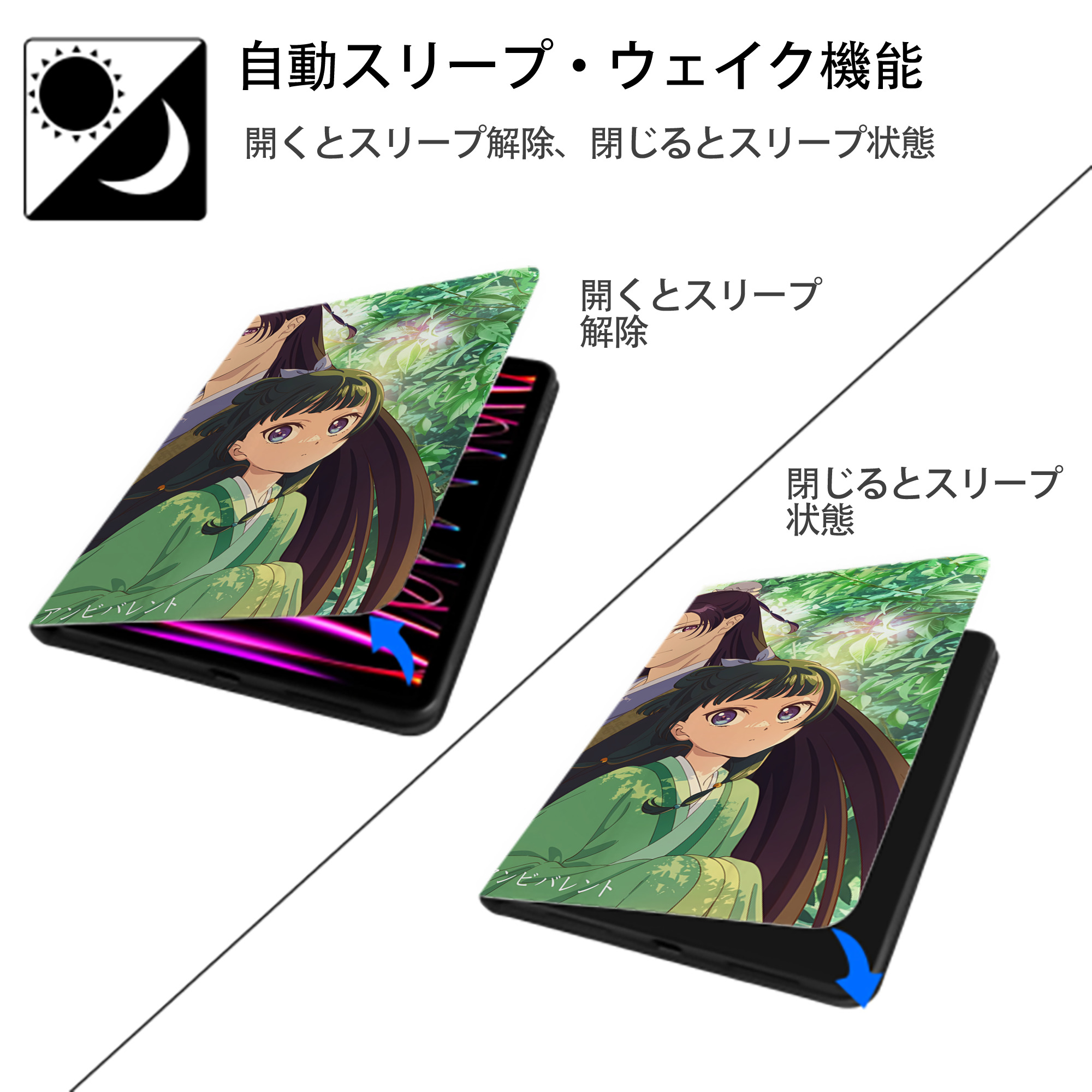 薬屋のひとりごと The Apothecary Diaries IPadケース ペンホルダー付き ブックスタイルデザイン