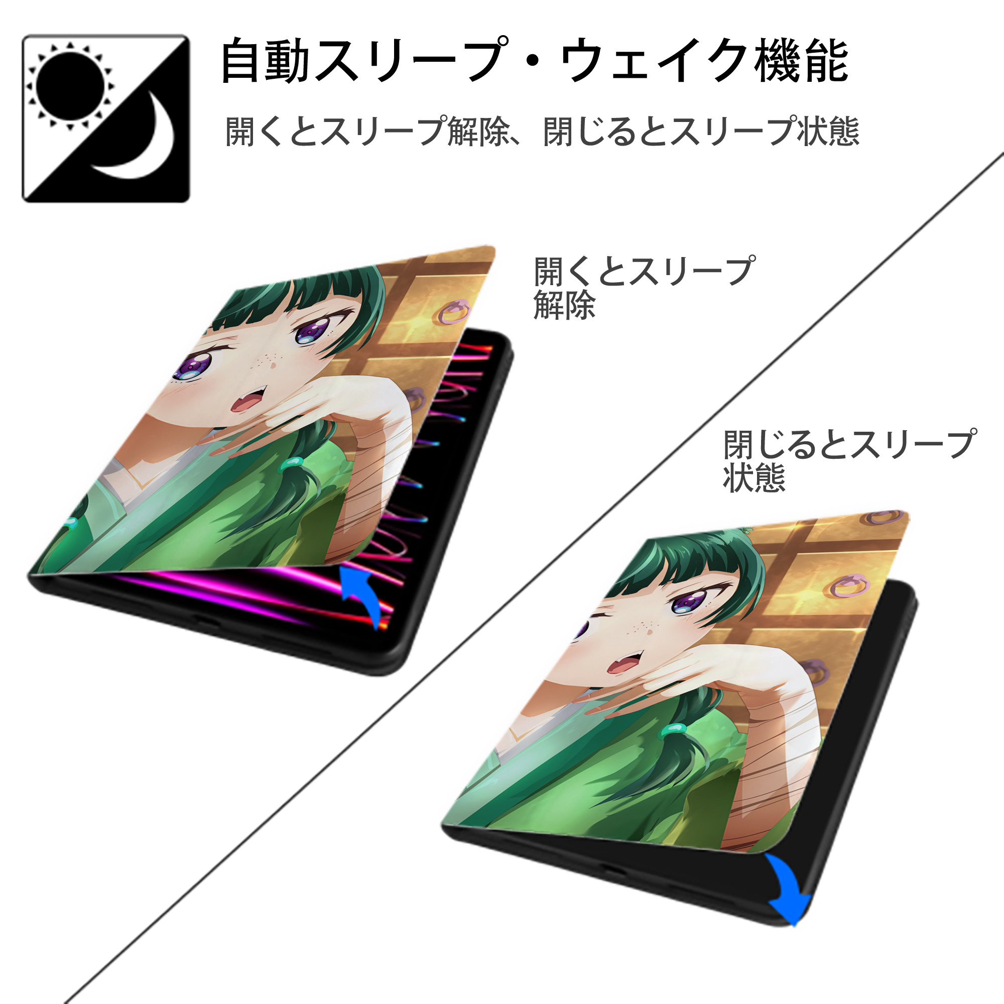 薬屋のひとりごと The Apothecary Diaries IPadケース ペンホルダー付き ブックスタイルデザイン
