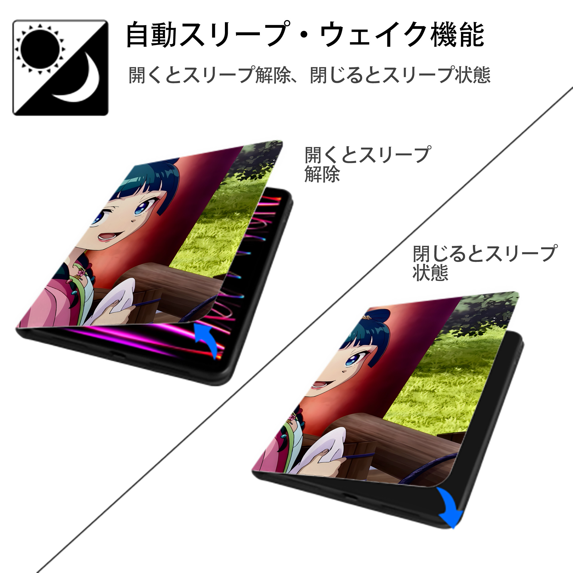 薬屋のひとりごと The Apothecary Diaries IPadケース ペンホルダー付き ブックスタイルデザイン