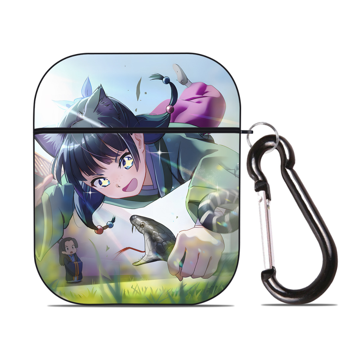 （画像用） 薬屋のひとりごと The Apothecary Diaries AirPods 第2世代保護ケース ハードシェル ブラック 耐衝撃・防指紋・カラビナ付き