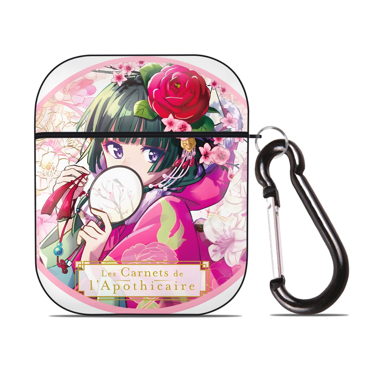 （画像用） 薬屋のひとりごと The Apothecary Diaries AirPods 第2世代保護ケース ハードシェル ブラック 耐衝撃・防指紋・カラビナ付き