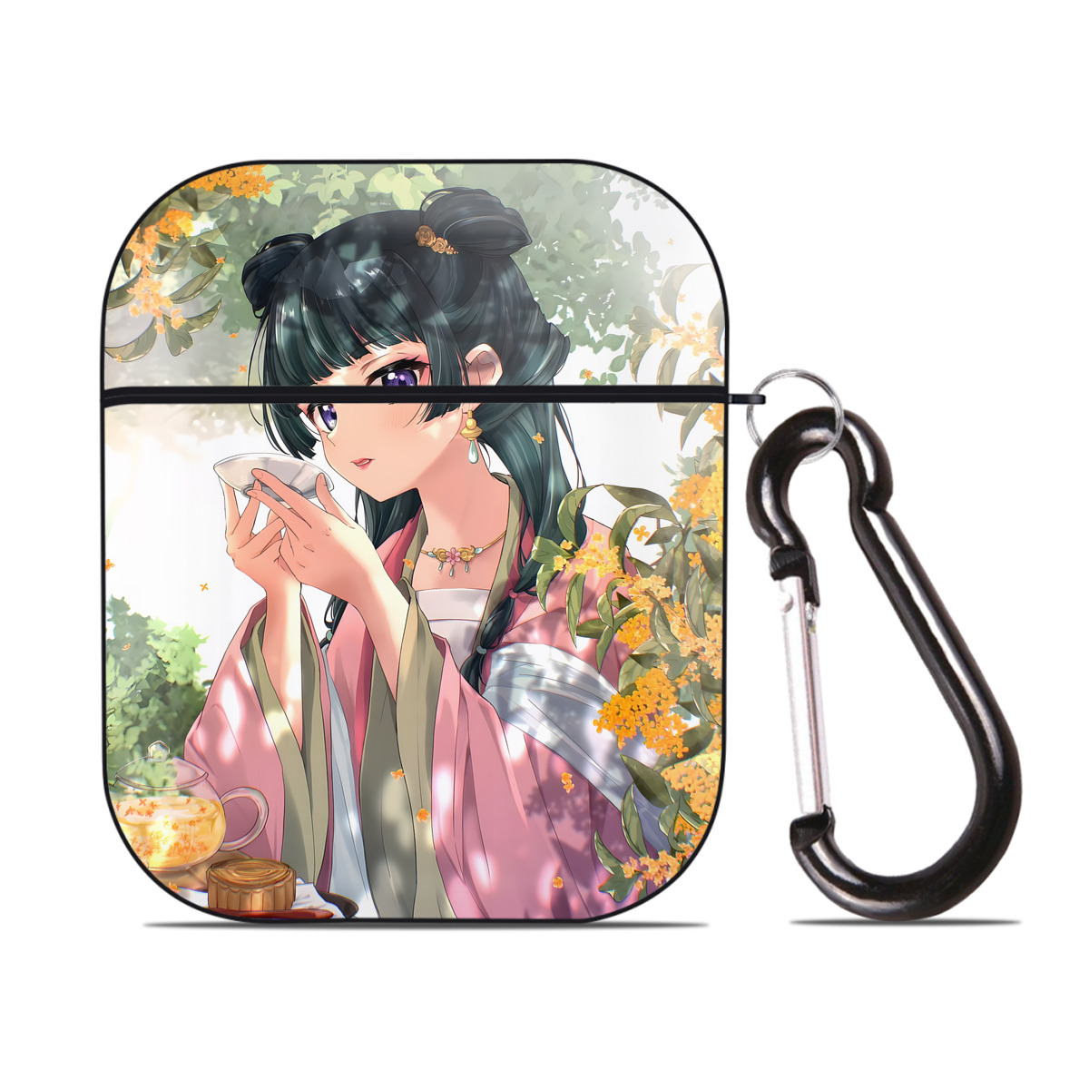 （画像用） 薬屋のひとりごと The Apothecary Diaries AirPods 第2世代保護ケース ハードシェル ブラック 耐衝撃・防指紋・カラビナ付き