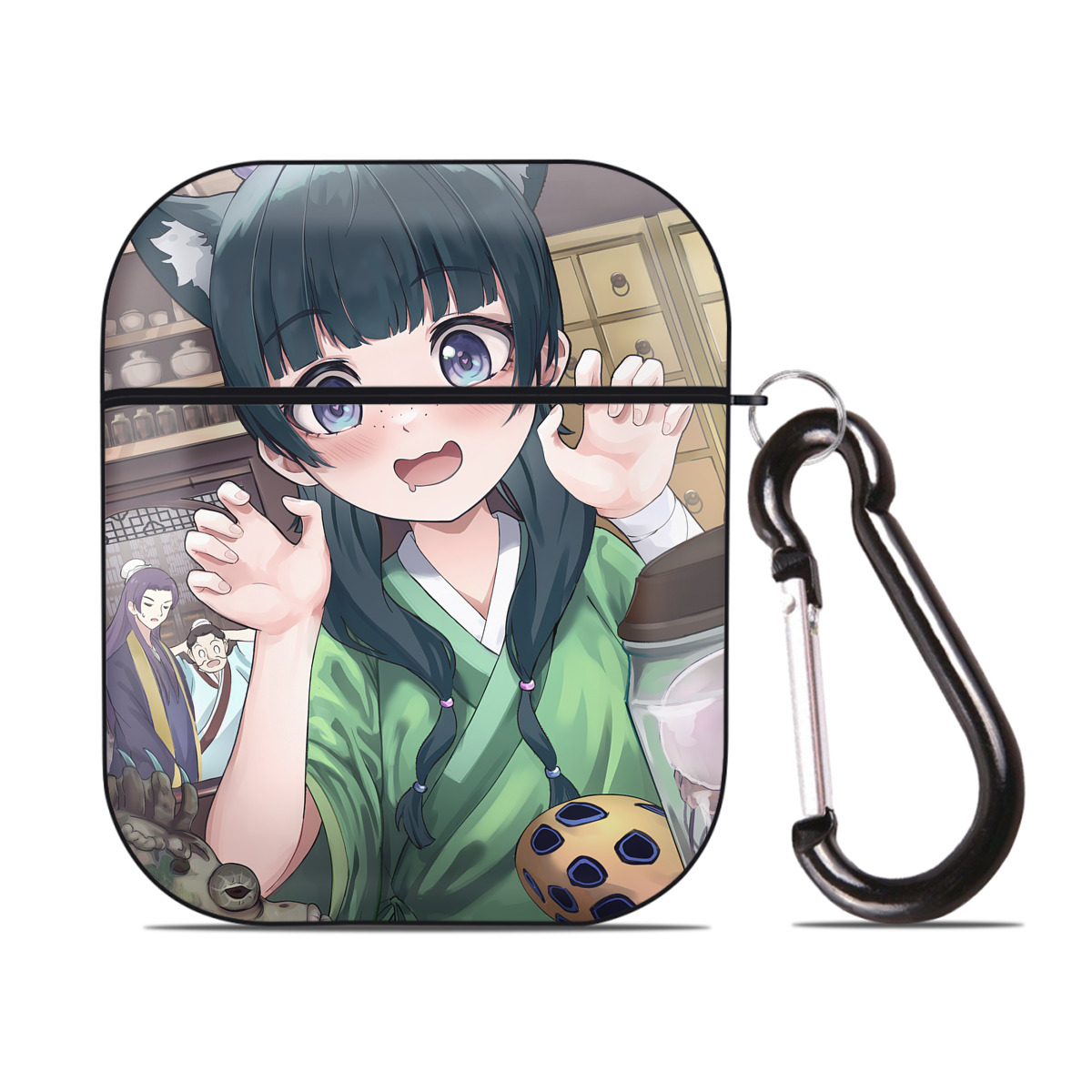 （画像用） 薬屋のひとりごと The Apothecary Diaries AirPods 第2世代保護ケース ハードシェル ブラック 耐衝撃・防指紋・カラビナ付き