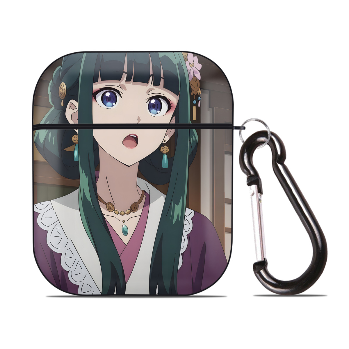 （画像用） 薬屋のひとりごと The Apothecary Diaries AirPods 第2世代保護ケース ハードシェル ブラック 耐衝撃・防指紋・カラビナ付き
