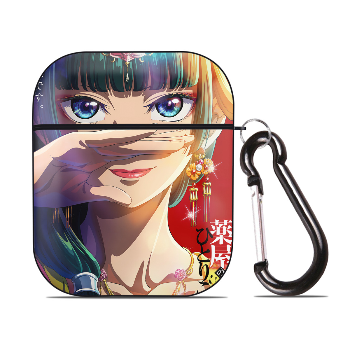 （画像用） 薬屋のひとりごと The Apothecary Diaries AirPods 第2世代保護ケース ハードシェル ブラック 耐衝撃・防指紋・カラビナ付き