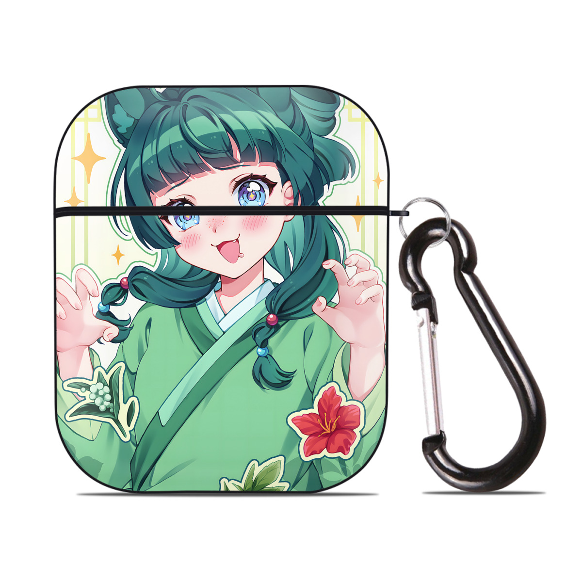 （画像用） 薬屋のひとりごと The Apothecary Diaries AirPods 第2世代保護ケース ハードシェル ブラック 耐衝撃・防指紋・カラビナ付き