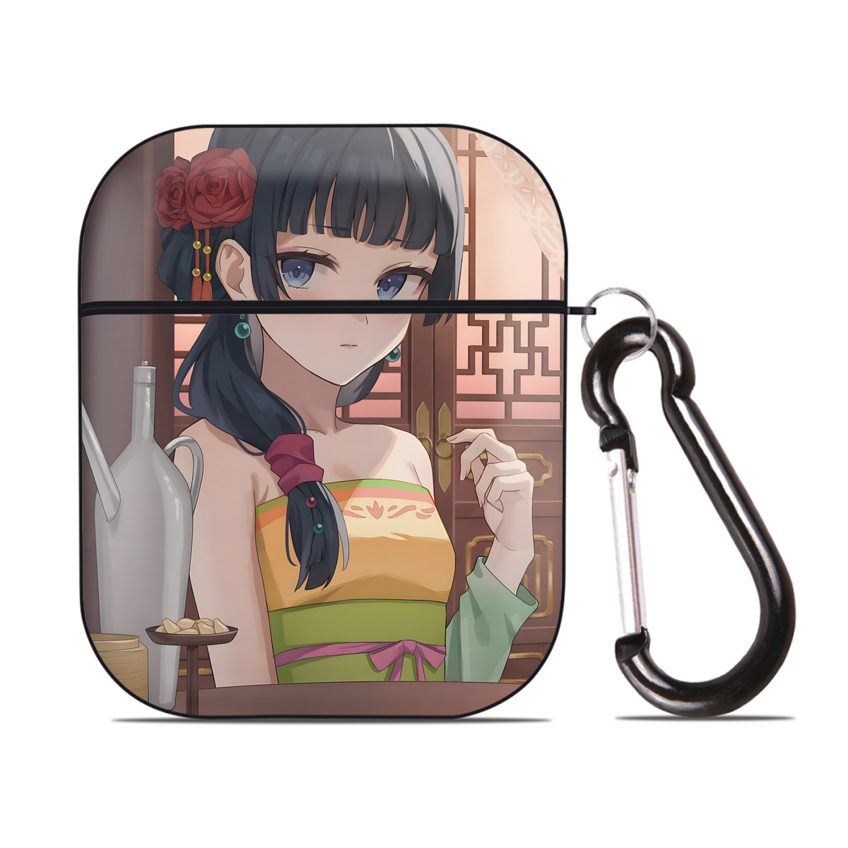 （画像用） 薬屋のひとりごと The Apothecary Diaries AirPods 第2世代保護ケース ハードシェル ブラック 耐衝撃・防指紋・カラビナ付き