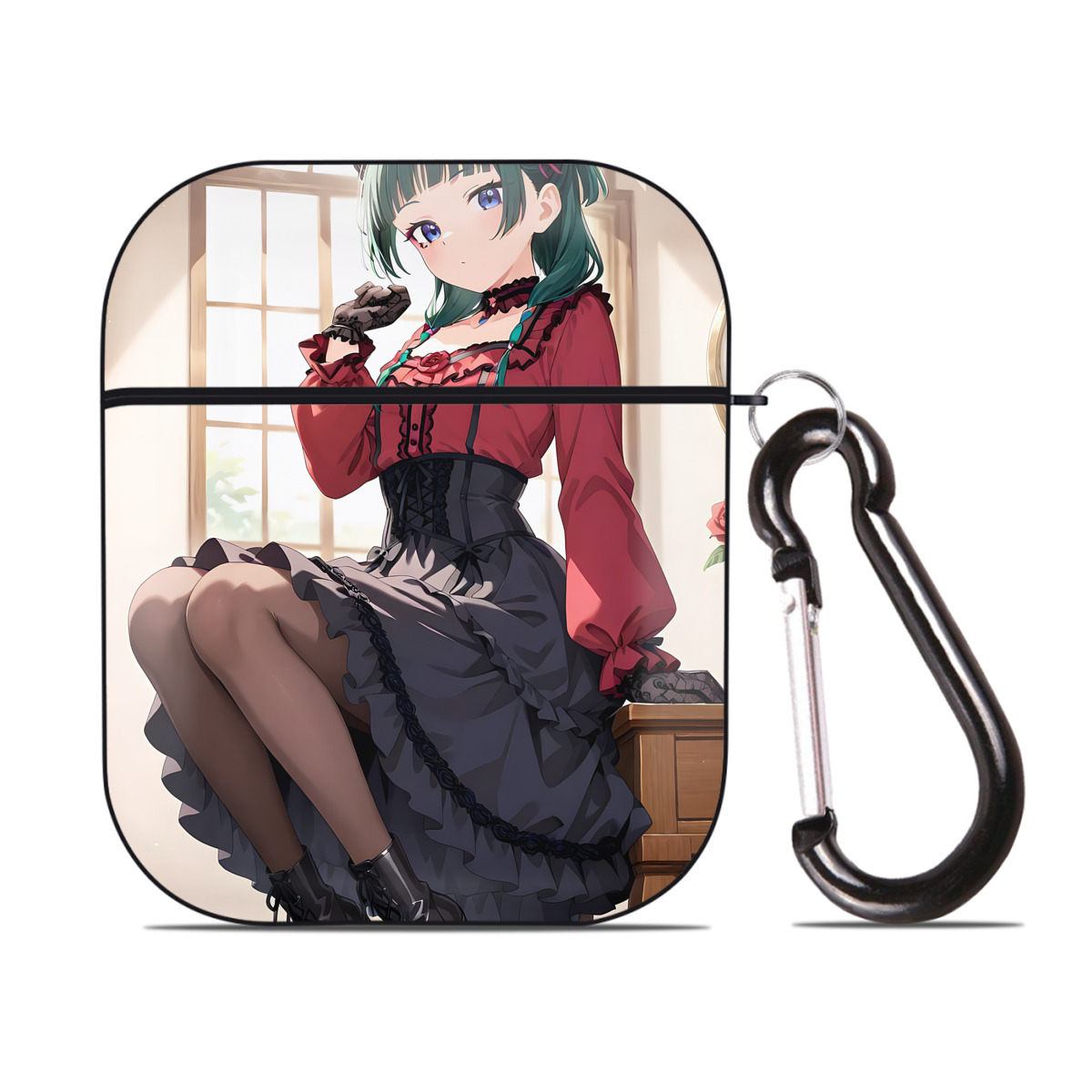 （画像用） 薬屋のひとりごと The Apothecary Diaries AirPods 第2世代保護ケース ハードシェル ブラック 耐衝撃・防指紋・カラビナ付き