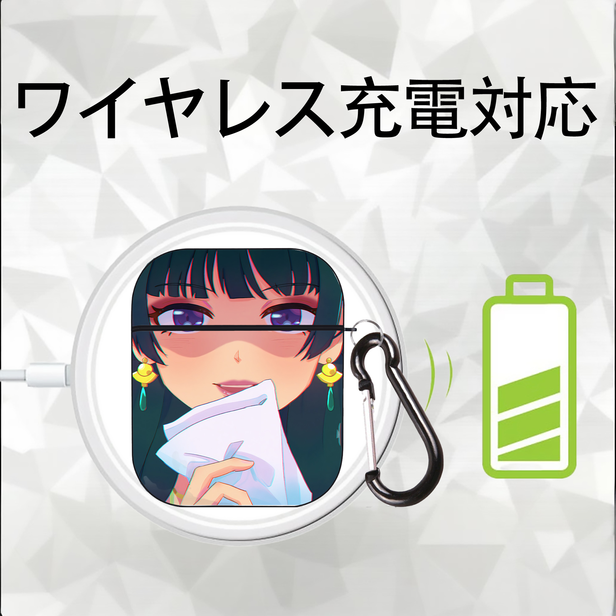 薬屋のひとりごと The Apothecary Diaries AirPods 第2世代保護ケース ハードシェル ブラック 耐衝撃・防指紋・カラビナ付き