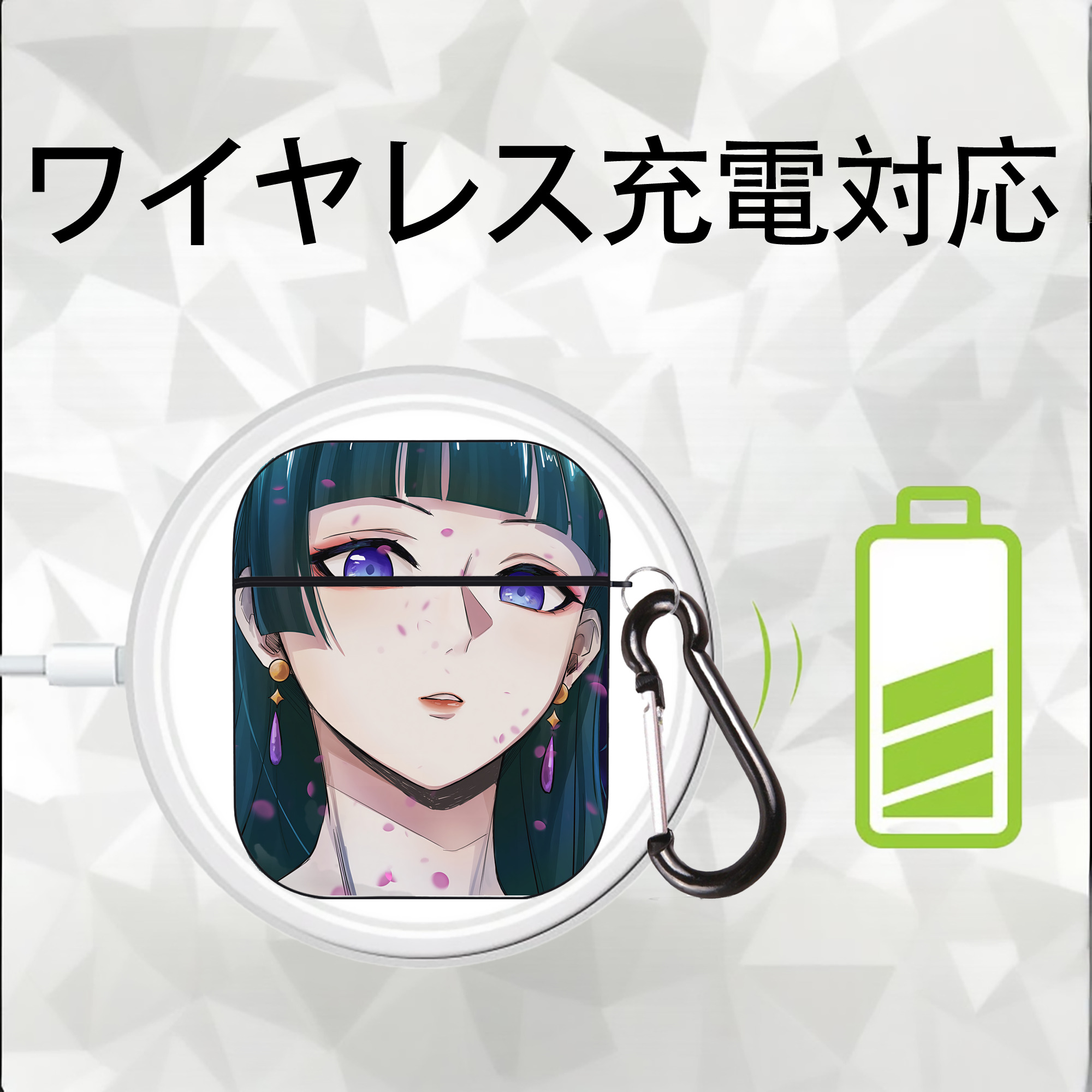 薬屋のひとりごと The Apothecary Diaries AirPods 第2世代保護ケース ハードシェル ブラック 耐衝撃・防指紋・カラビナ付き
