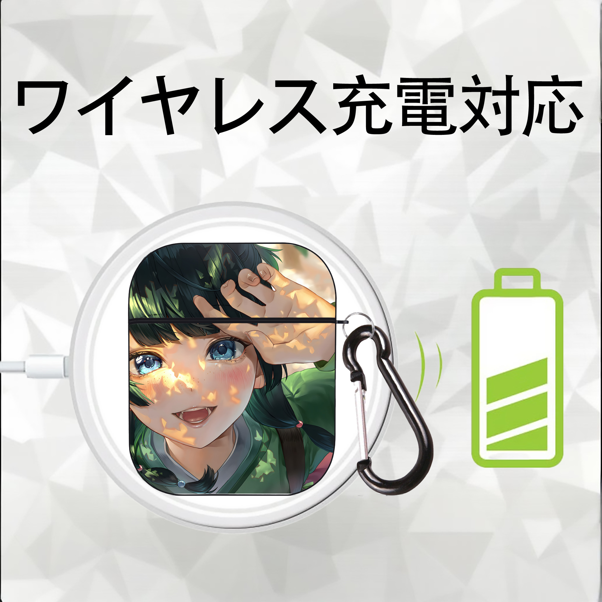 薬屋のひとりごと The Apothecary Diaries AirPods 第2世代保護ケース ハードシェル ブラック 耐衝撃・防指紋・カラビナ付き