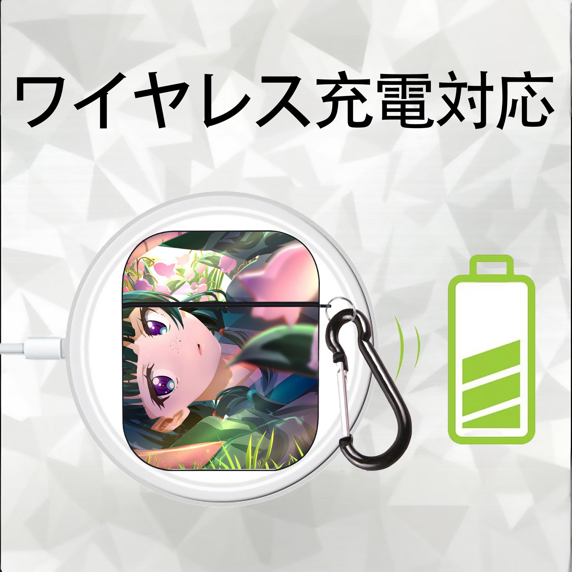 薬屋のひとりごと The Apothecary Diaries AirPods 第2世代保護ケース ハードシェル ブラック 耐衝撃・防指紋・カラビナ付き